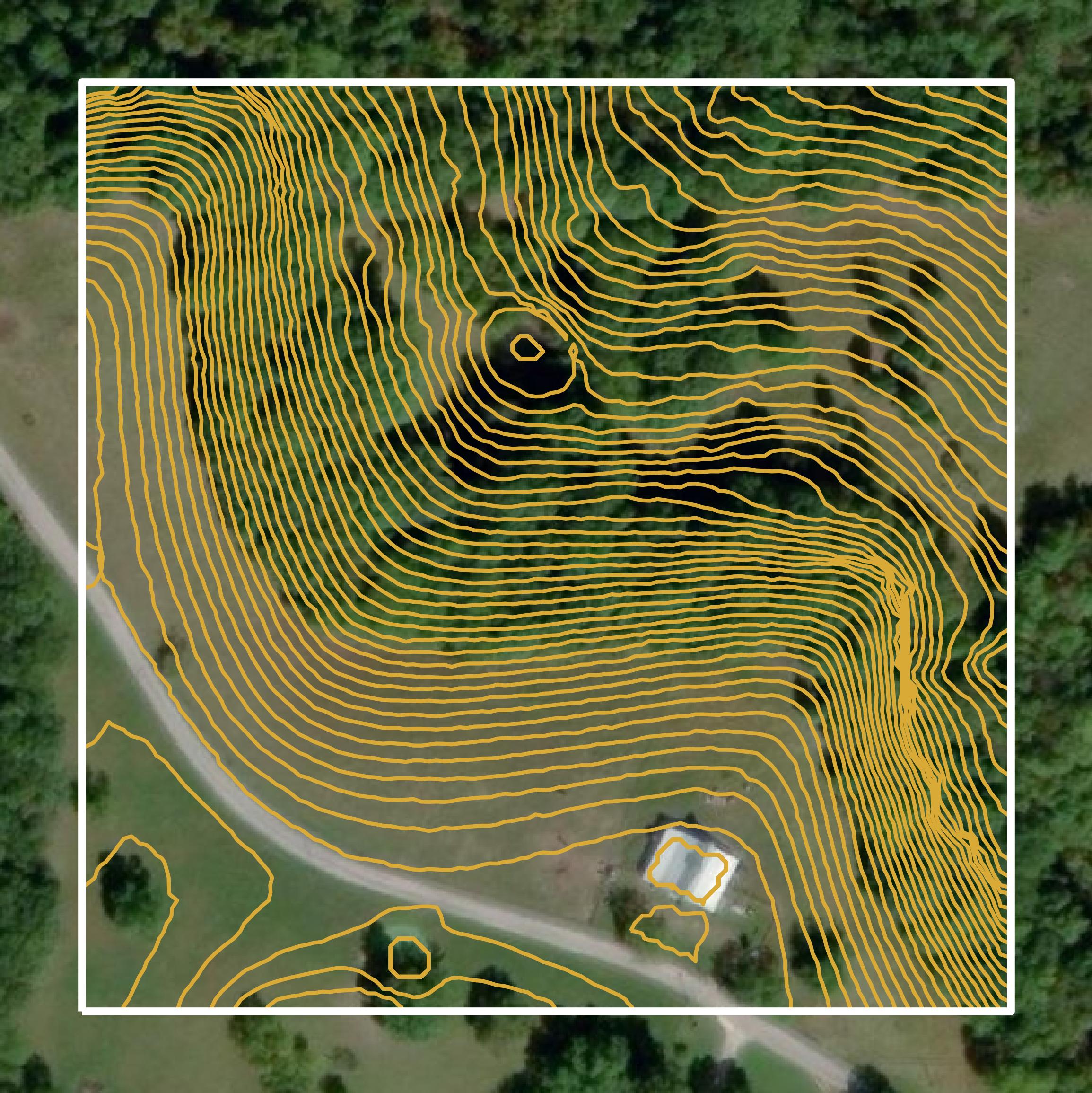 This image shows a contour map in Christian County created using GIS data in Equator.