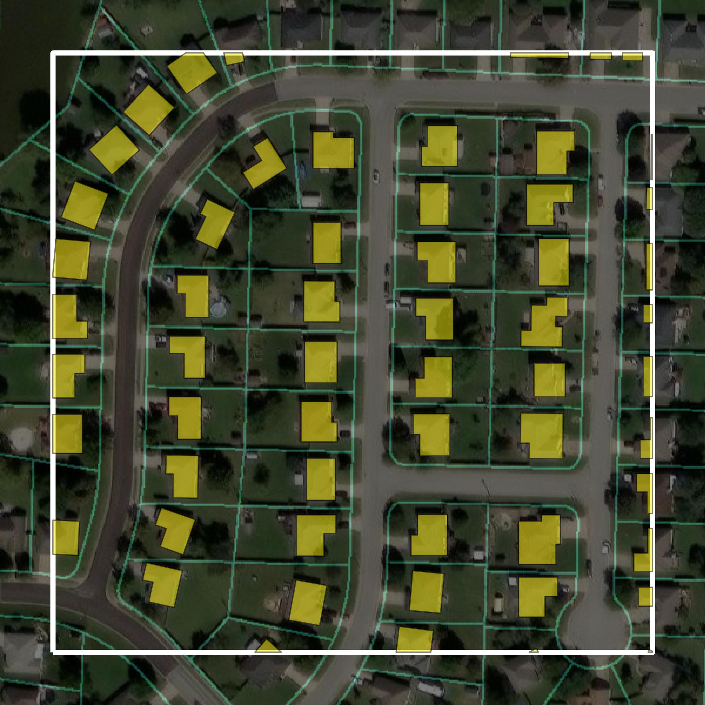 This image shows parcel and building data in Christian County created using GIS data in Equator.