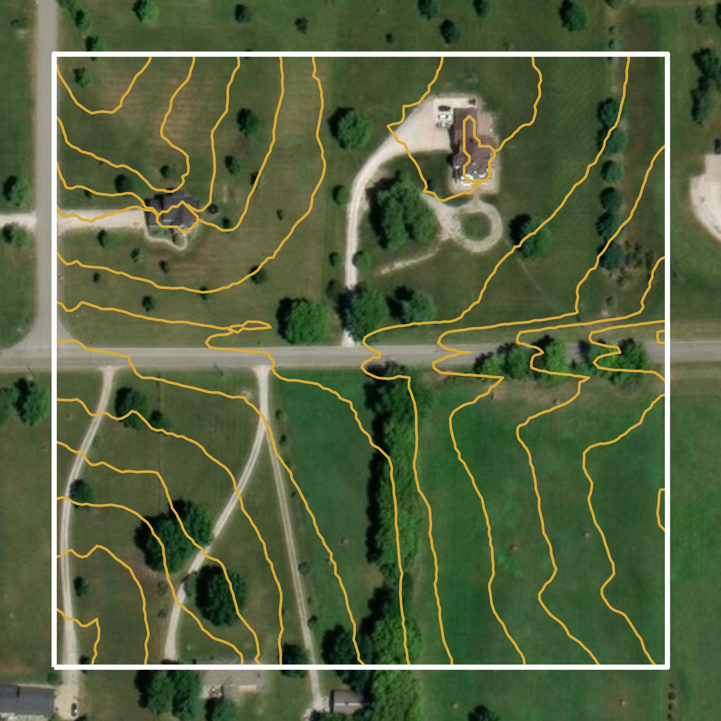 This image shows a contour map in Clay County created using GIS data in Equator.