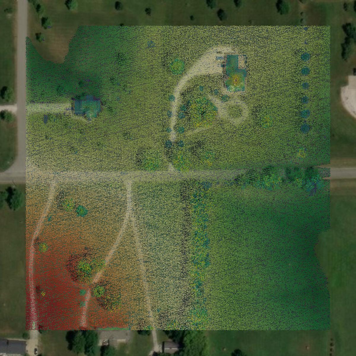 This image shows a LiDAR point cloud in Clay County created using GIS data in Equator.