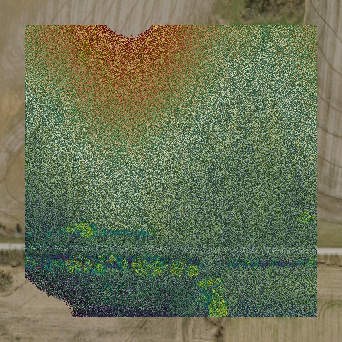 This image shows a LiDAR point cloud in Clinton County created using GIS data in Equator.