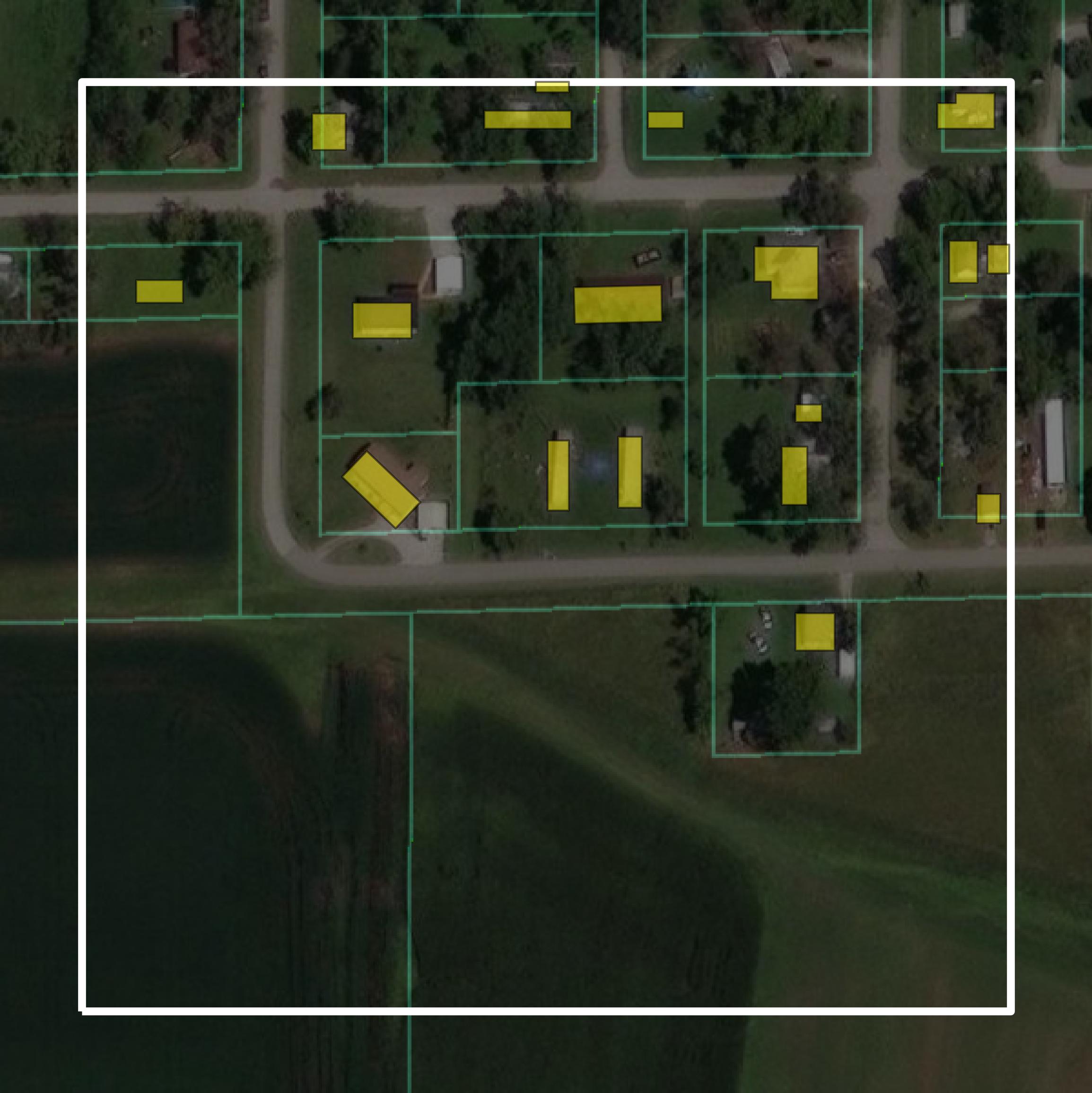 This image shows parcel and building data in Gentry County created using GIS data in Equator.