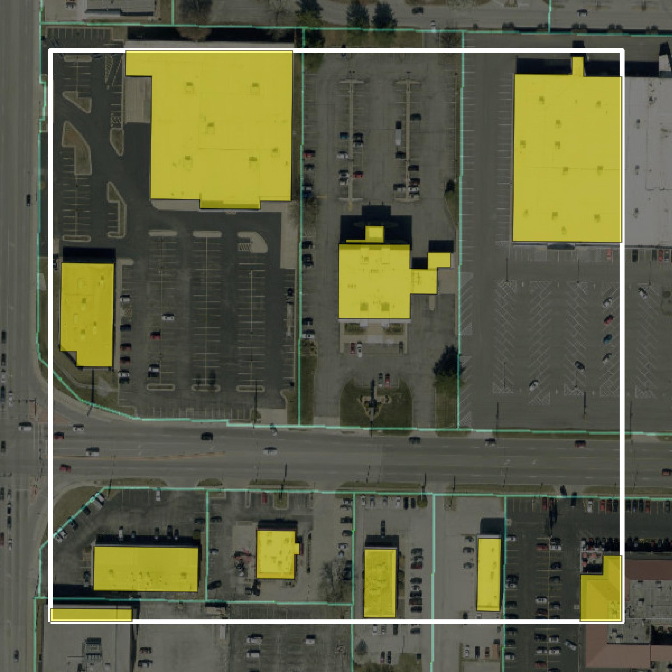 This image shows parcel and building data in Greene County created using GIS data in Equator.