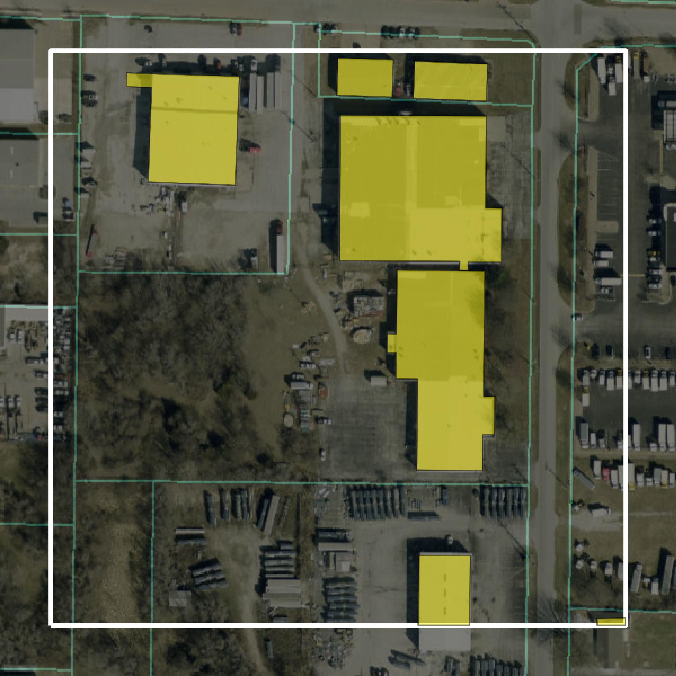 This image shows parcel and building data in Greene County created using GIS data in Equator.