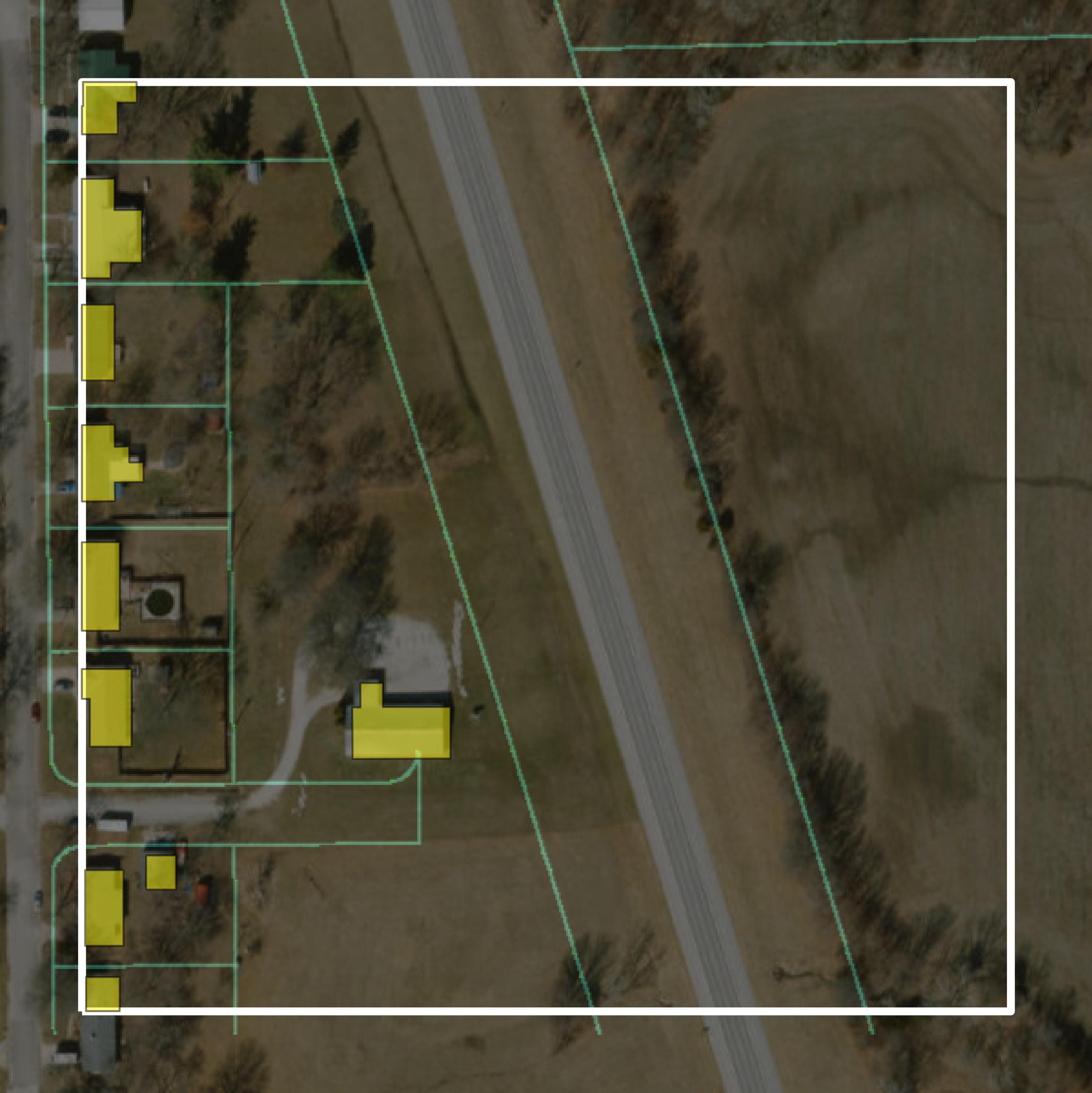 This image shows parcel and building data in Grundy County created using GIS data in Equator.
