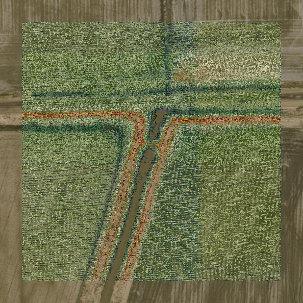 This image shows a LiDAR point cloud in Grundy County created using GIS data in Equator.