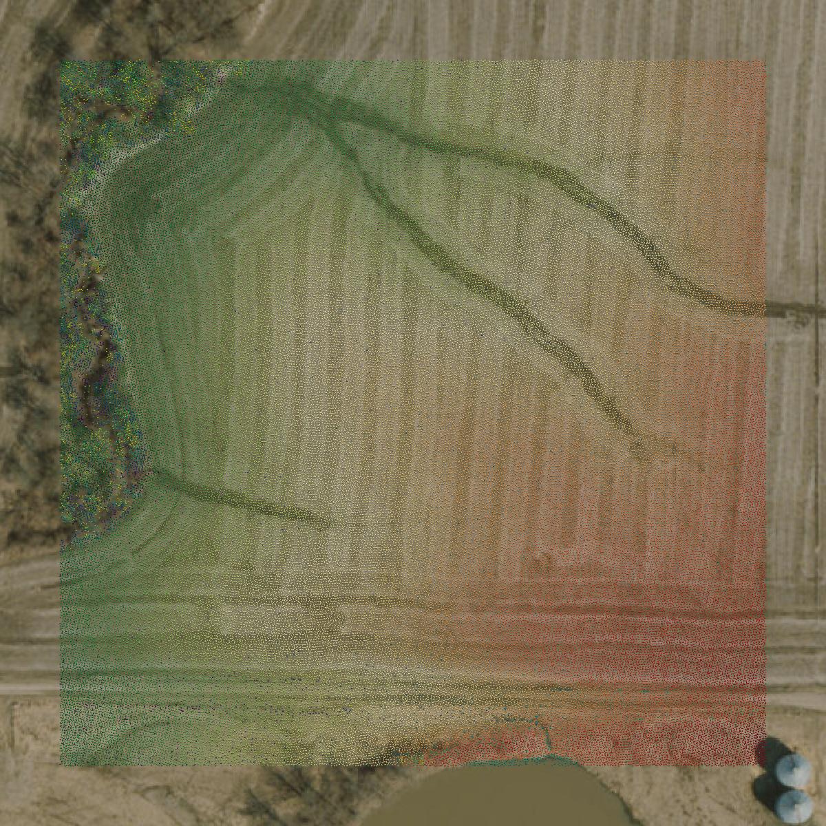 This image shows a LiDAR point cloud in Harrison County created using GIS data in Equator.
