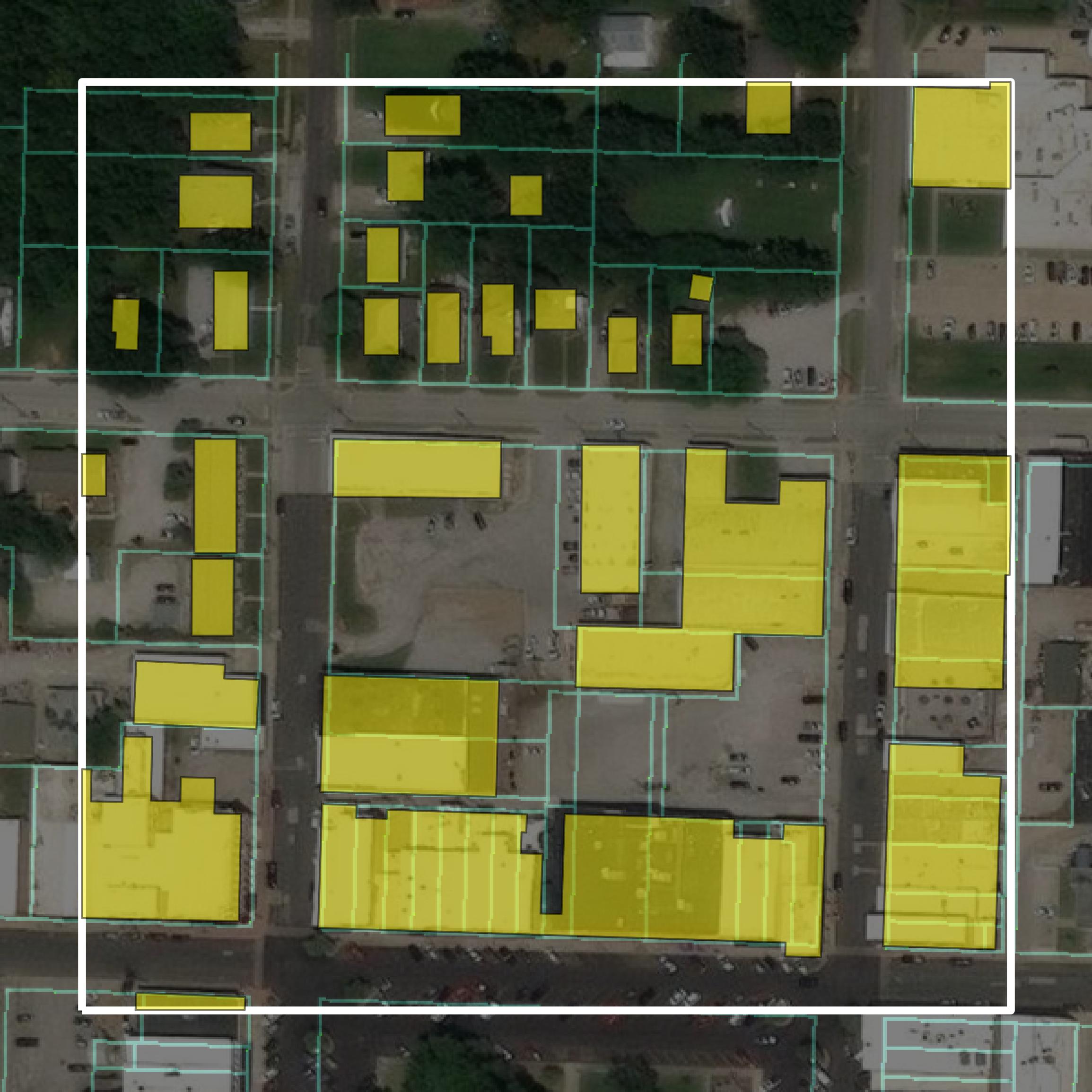 This image shows parcel and building data in Henry County created using GIS data in Equator.