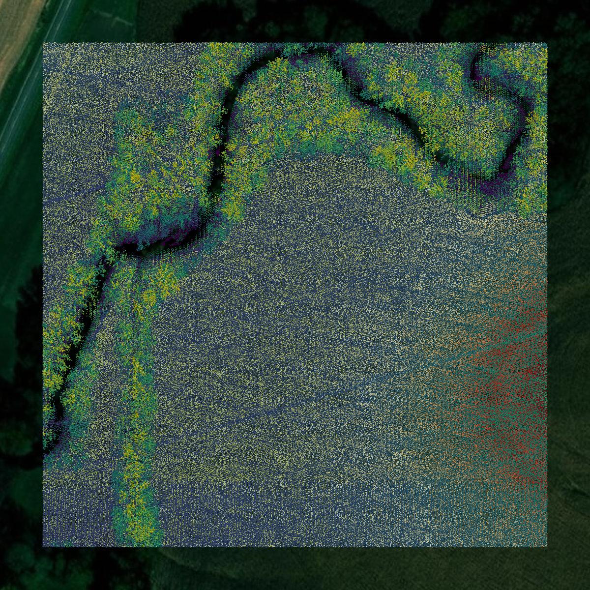 This image shows a LiDAR point cloud in Holt County created using GIS data in Equator.