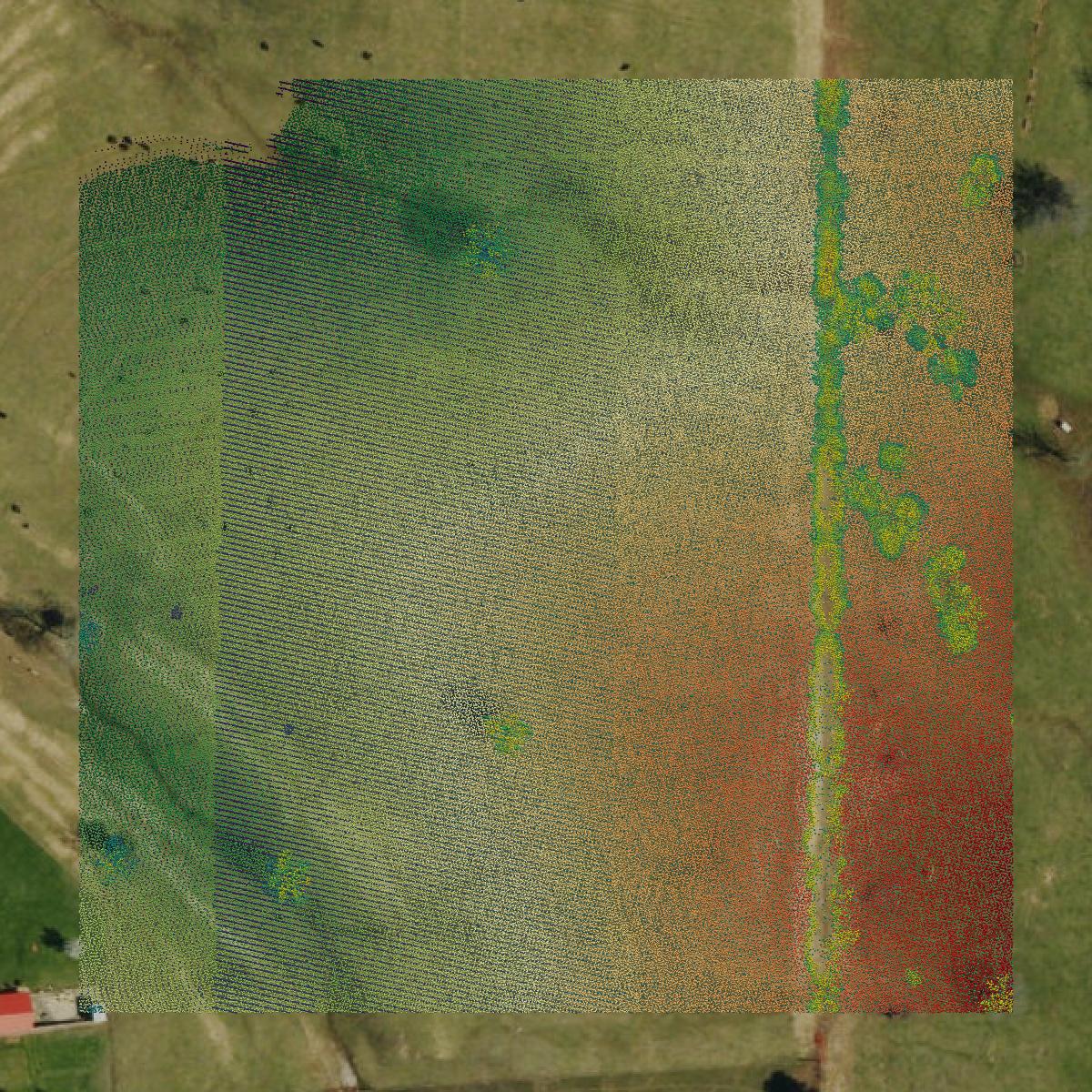 This image shows a LiDAR point cloud in Iron County created using GIS data in Equator.