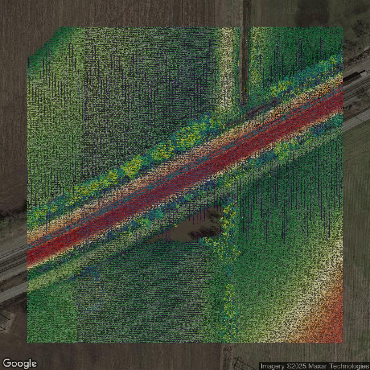 This image shows a LiDAR point cloud in Jackson County created using GIS data in Equator.