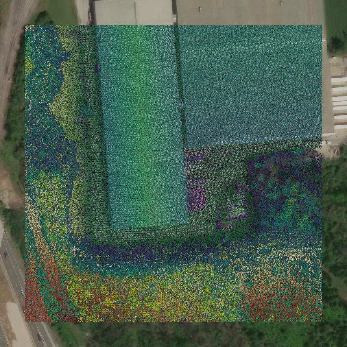 This image shows a LiDAR point cloud in Jefferson County created using GIS data in Equator.