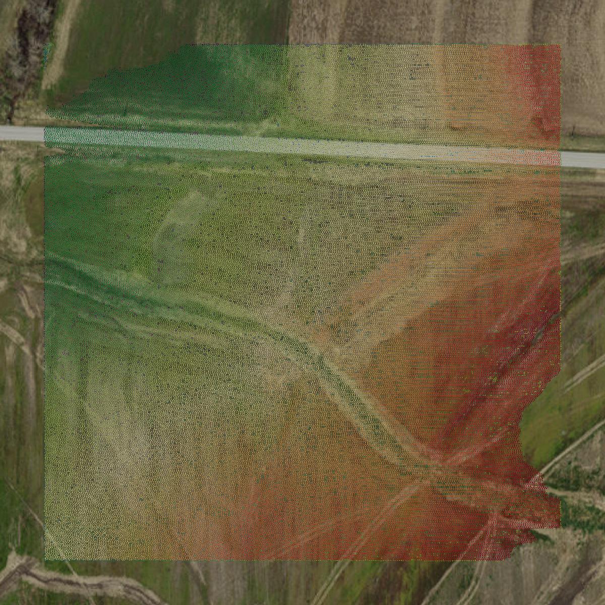 This image shows a LiDAR point cloud in Johnson County created using GIS data in Equator.