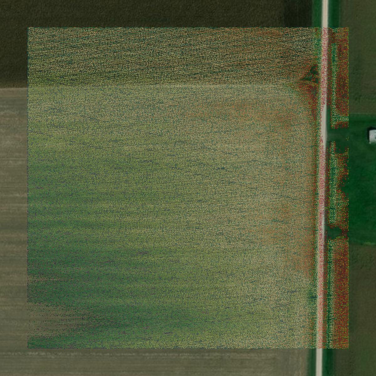 This image shows a LiDAR point cloud in Knox County created using GIS data in Equator.