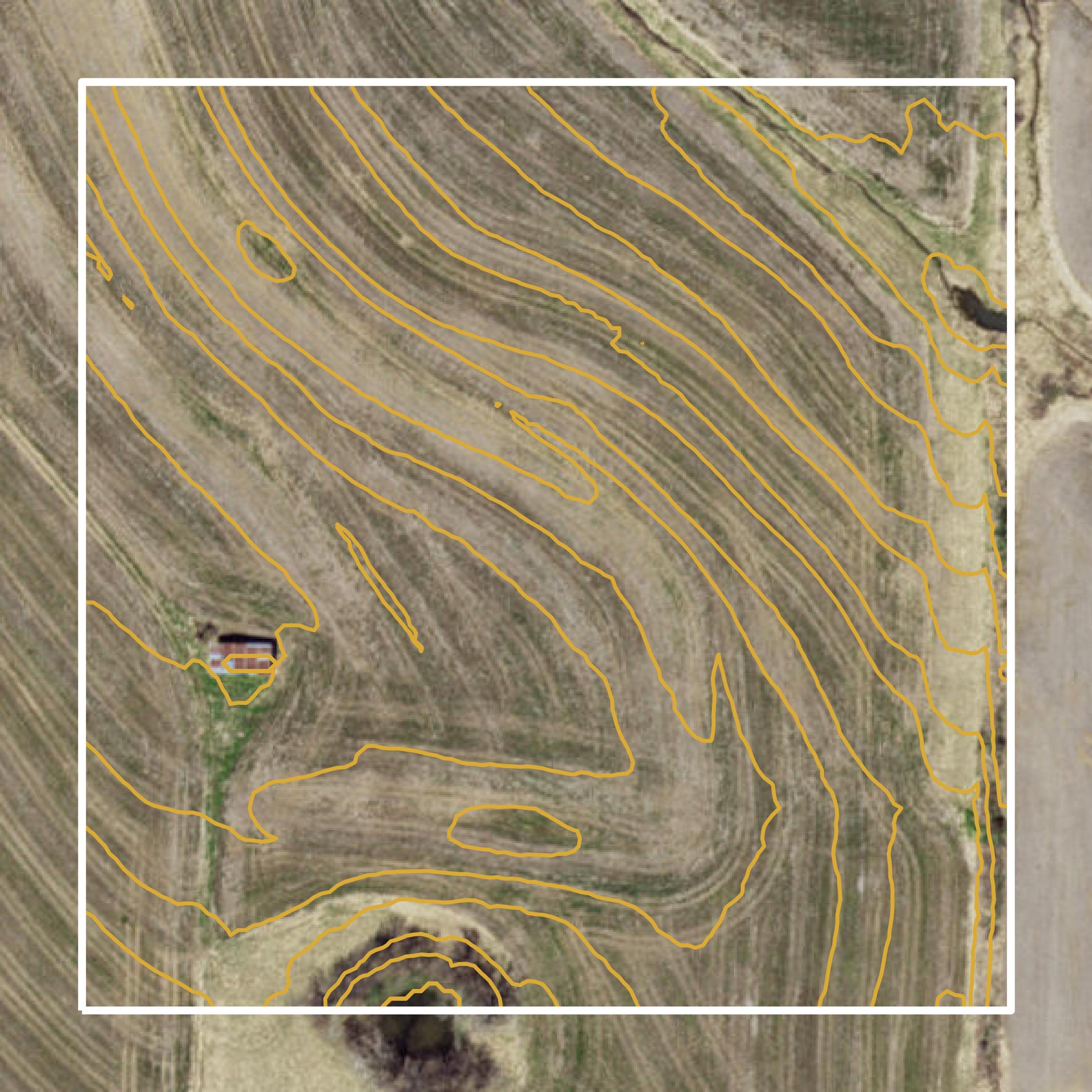 This image shows a contour map in Lafayette County created using GIS data in Equator.