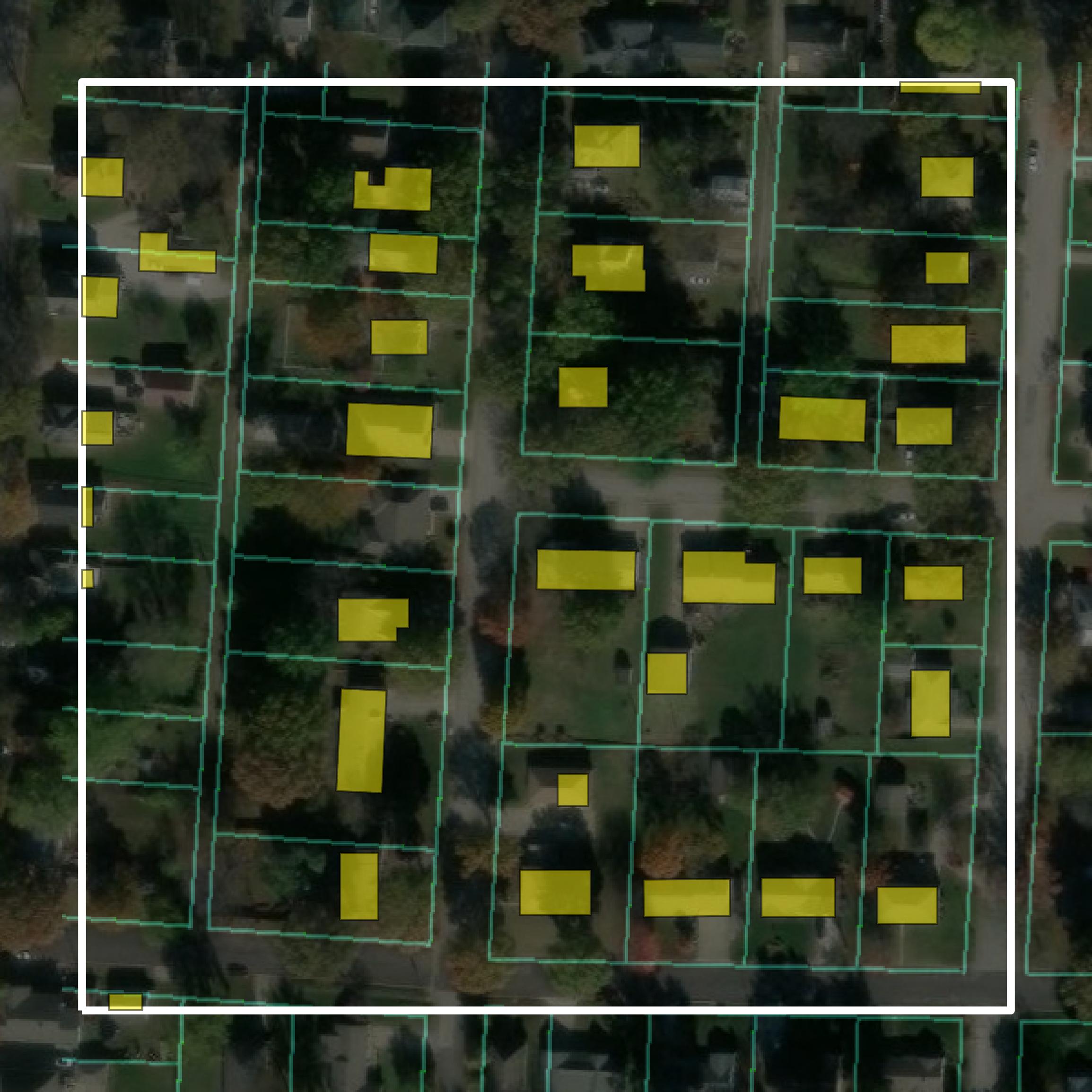 This image shows parcel and building data in Lafayette County created using GIS data in Equator.
