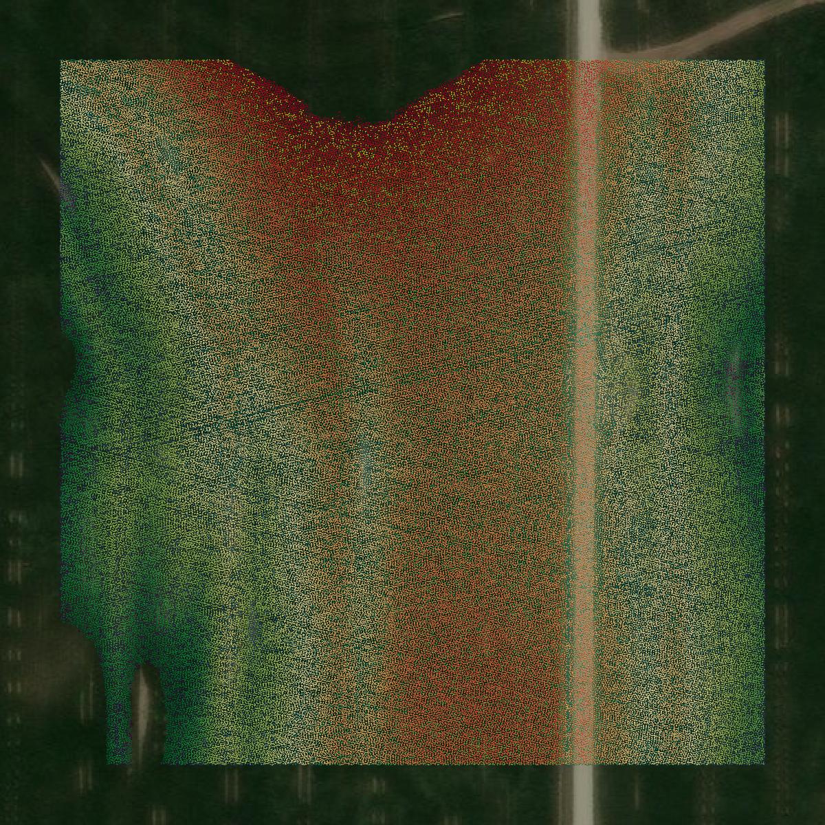 This image shows a LiDAR point cloud in Linn County created using GIS data in Equator.