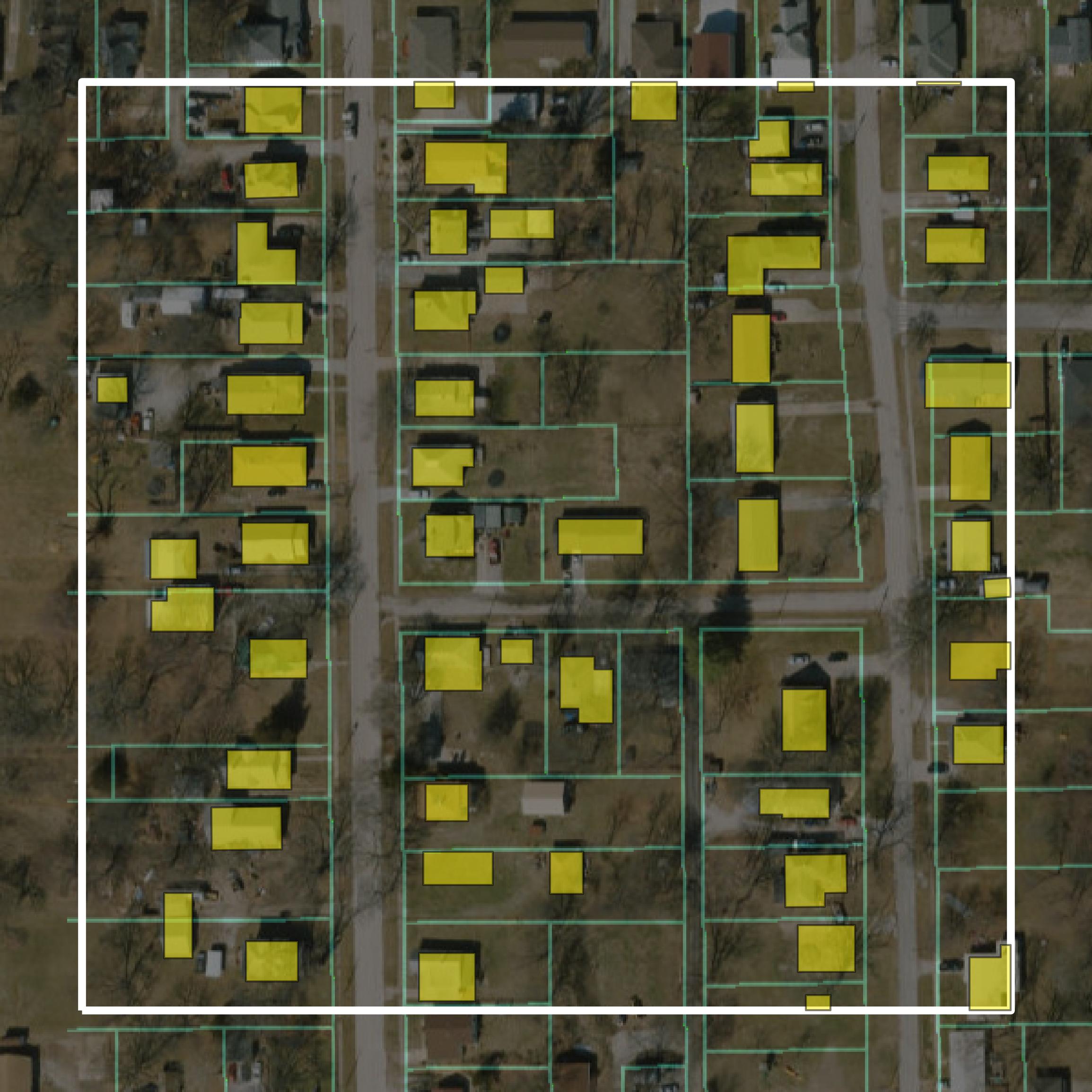 This image shows parcel and building data in Livingston County created using GIS data in Equator.
