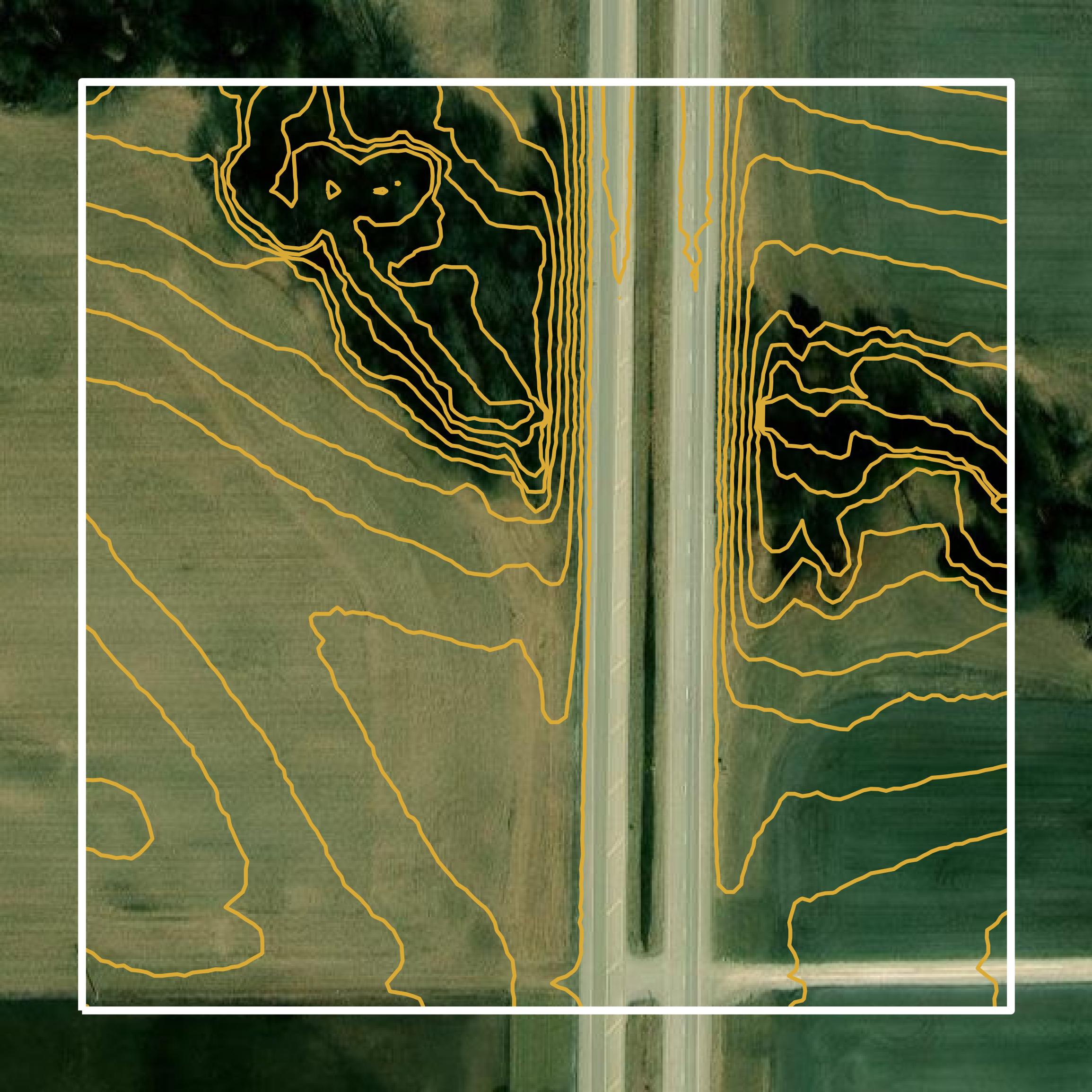 This image shows a contour map in Marion County created using GIS data in Equator.