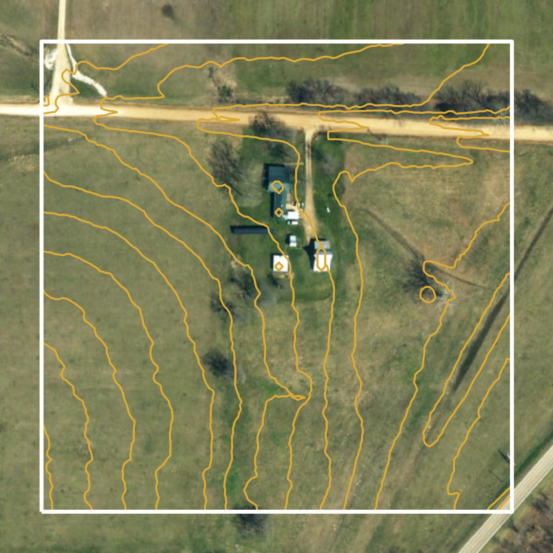 This image shows a contour map in Miller County created using GIS data in Equator.