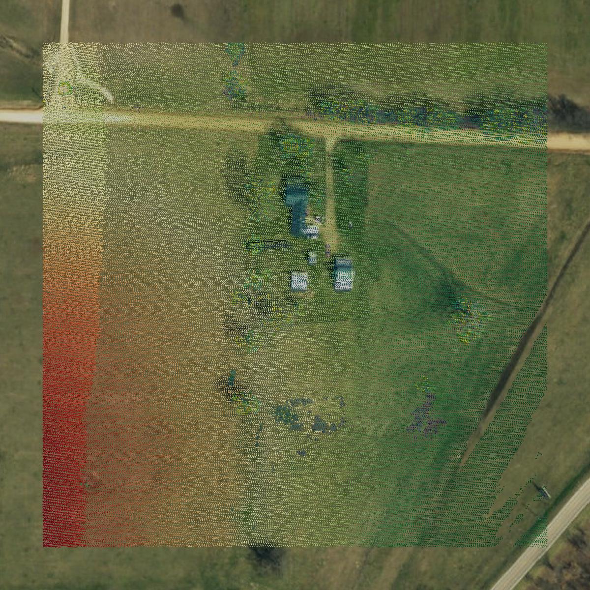 This image shows a LiDAR point cloud in Miller County created using GIS data in Equator.