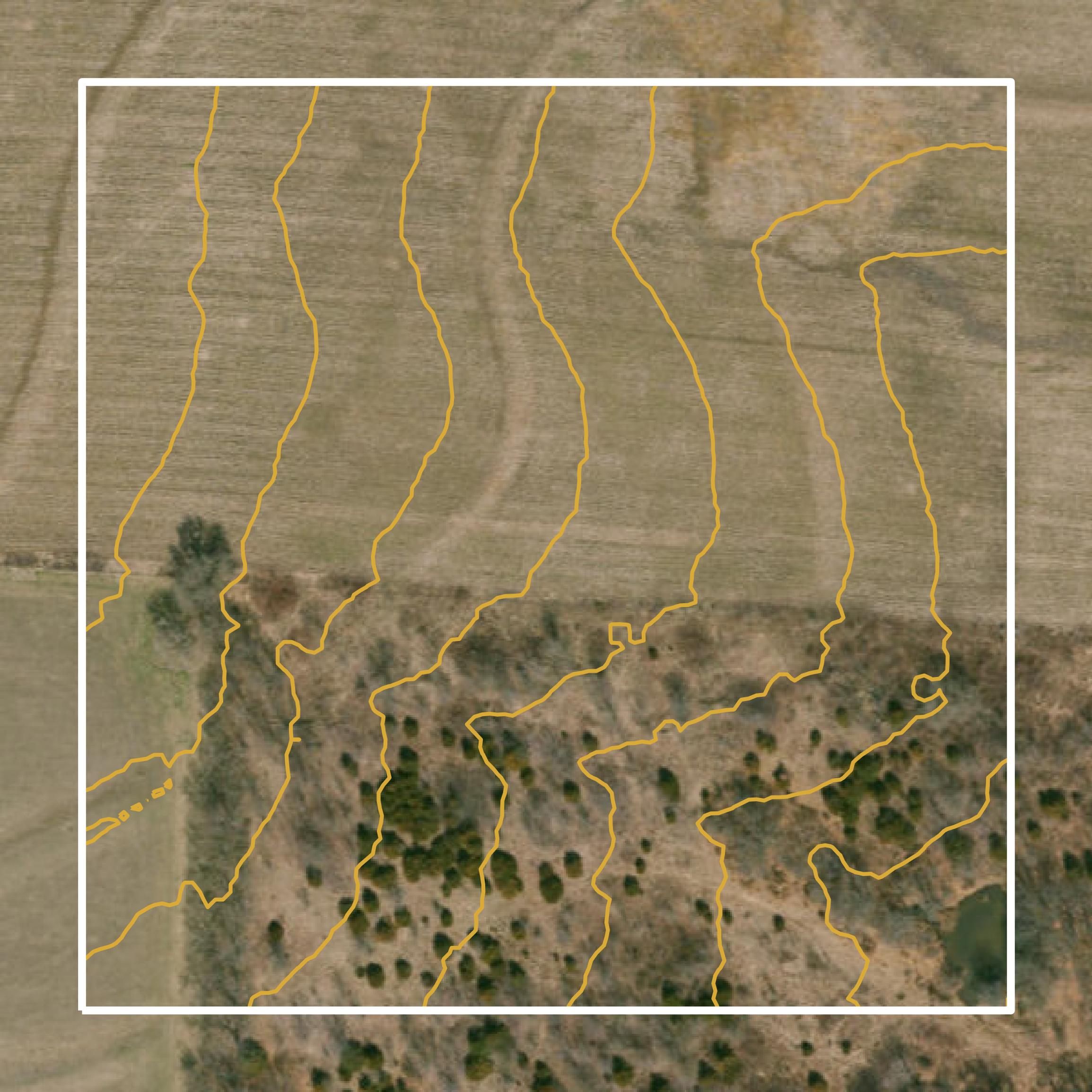 This image shows a contour map in Moniteau County created using GIS data in Equator.