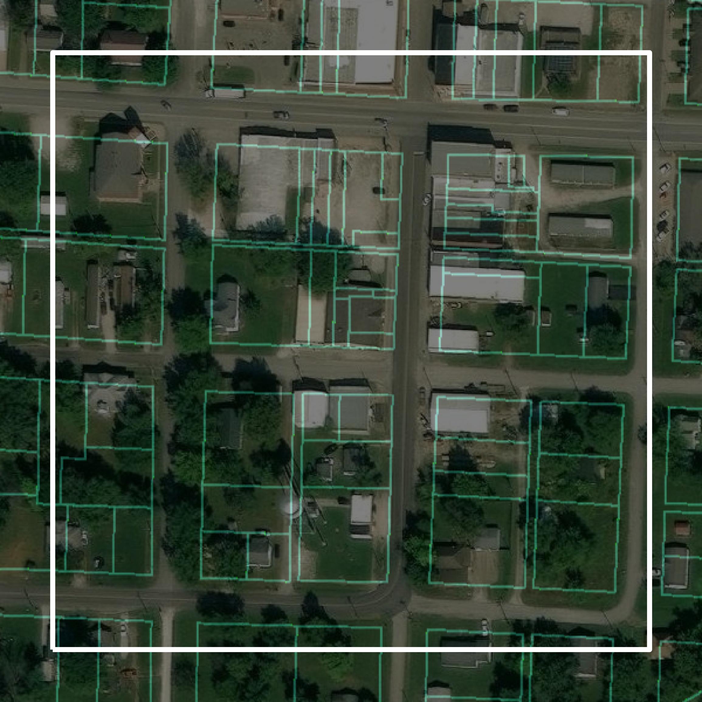 This image shows parcel and building data in Monroe County created using GIS data in Equator.