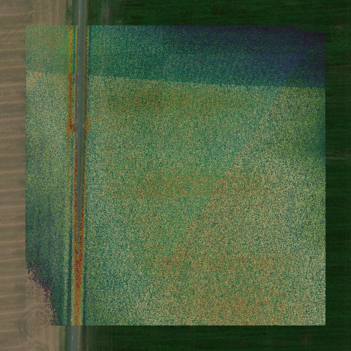 This image shows a LiDAR point cloud in Monroe County created using GIS data in Equator.