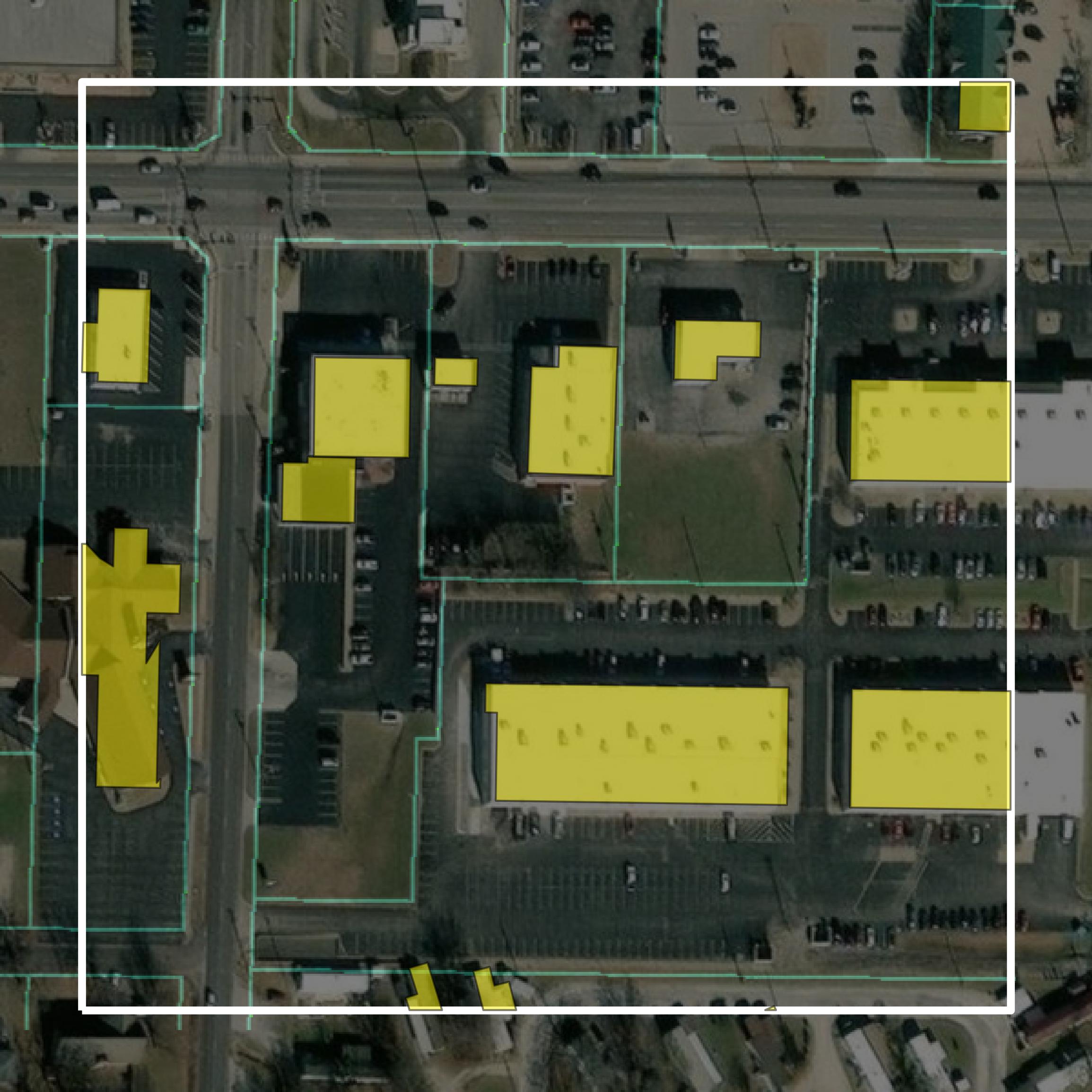 This image shows parcel and building data in Newton County created using GIS data in Equator.