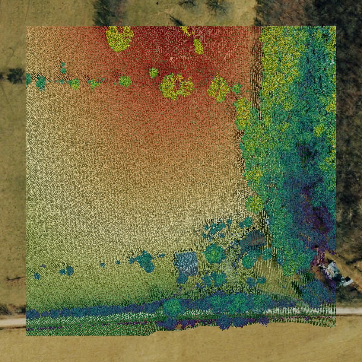 This image shows a LiDAR point cloud in Newton County created using GIS data in Equator.