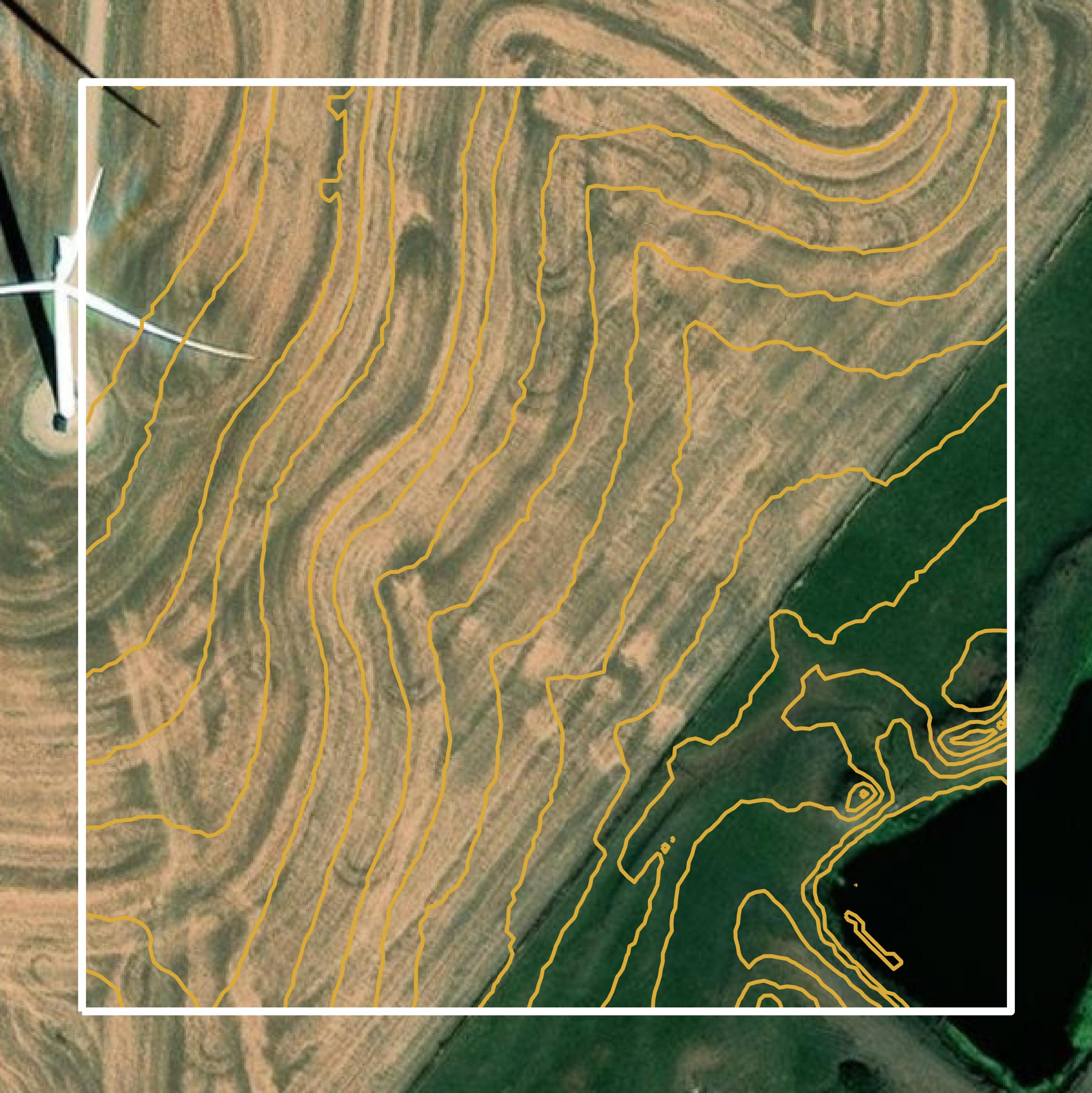 This image shows a contour map in Nodaway County created using GIS data in Equator.