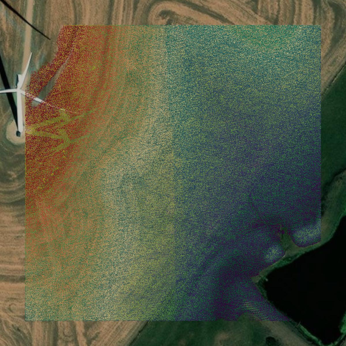 This image shows a LiDAR point cloud in Nodaway County created using GIS data in Equator.