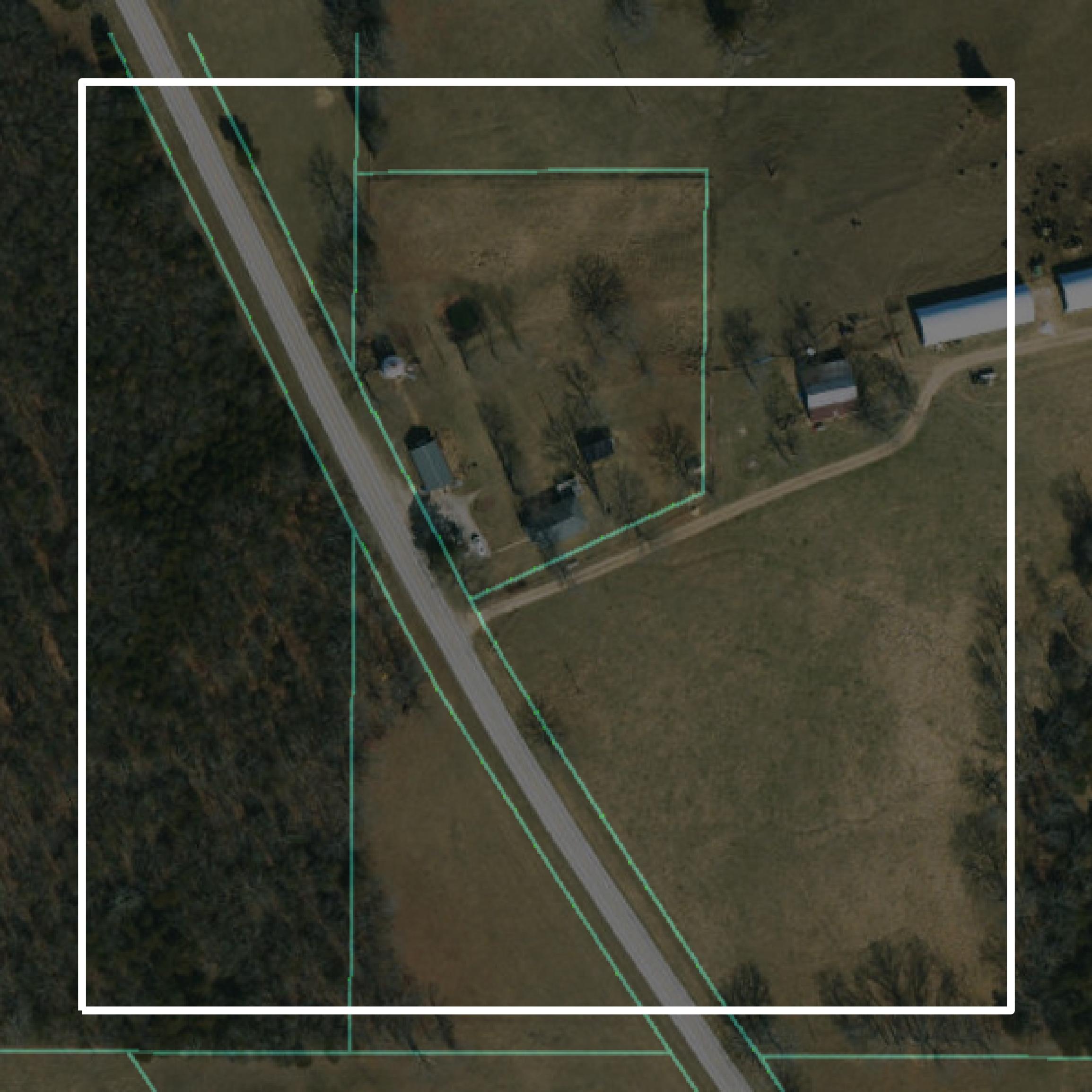 This image shows parcel and building data in Osage County created using GIS data in Equator.