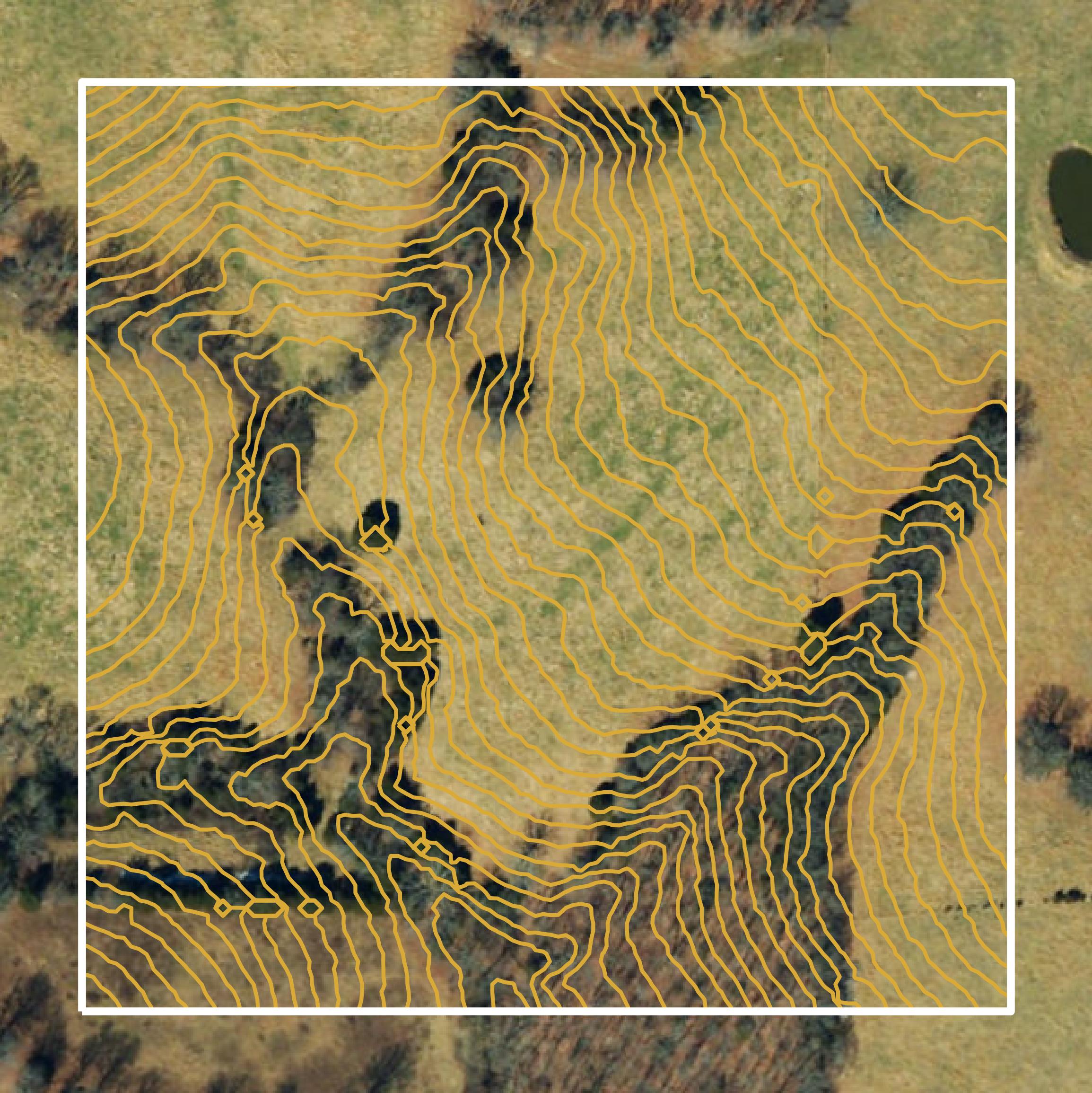 This image shows a contour map in Ozark County created using GIS data in Equator.