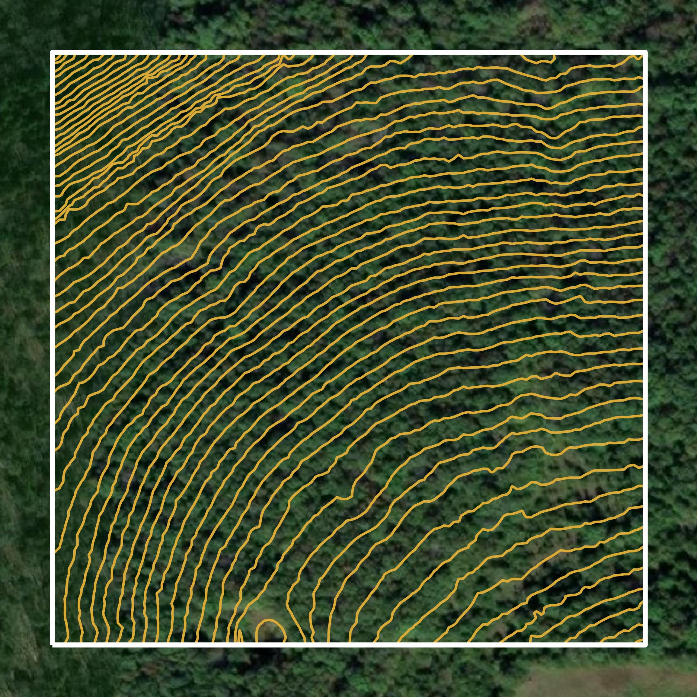 This image shows a contour map in Ozark County created using GIS data in Equator.
