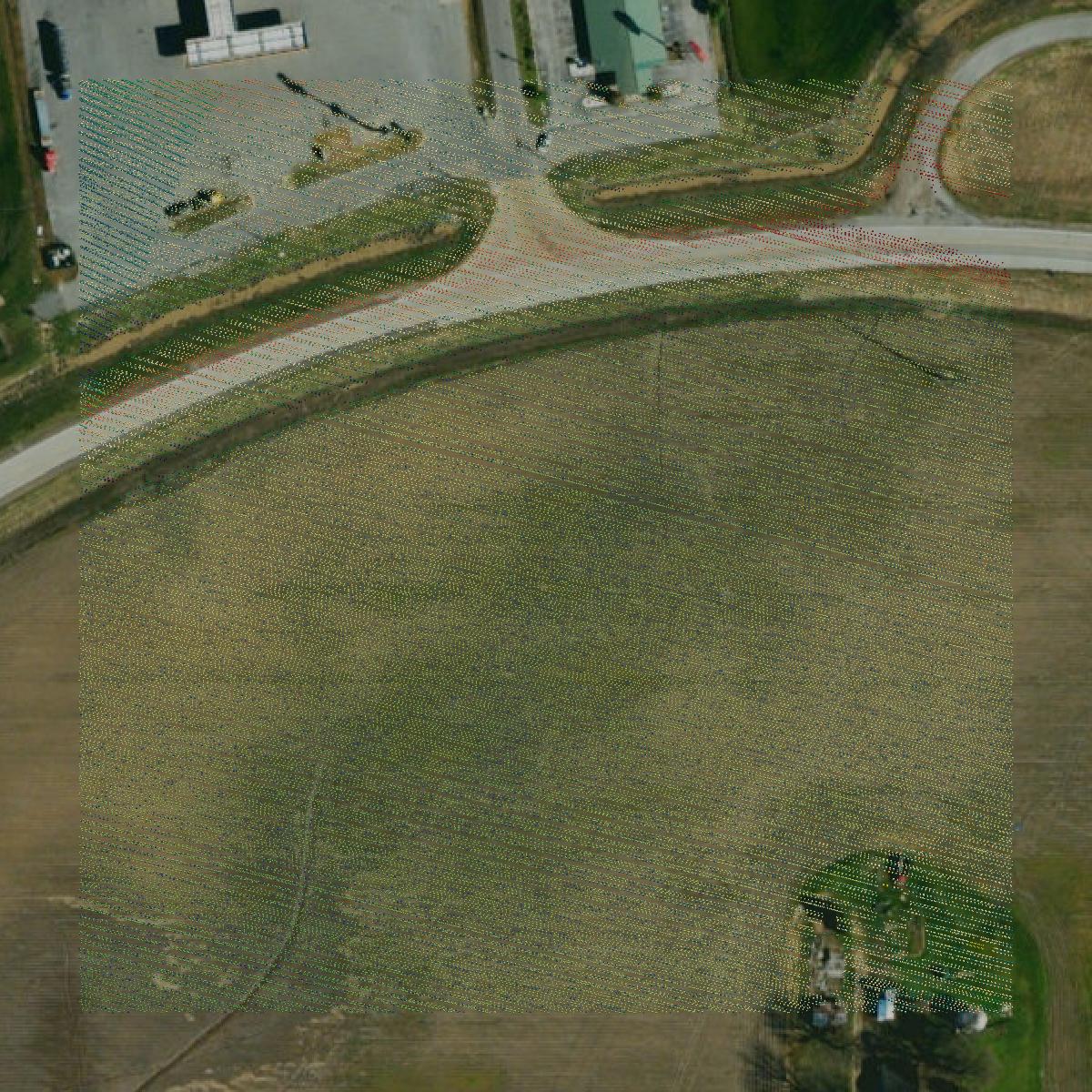 This image shows a LiDAR point cloud in Pemiscot County created using GIS data in Equator.