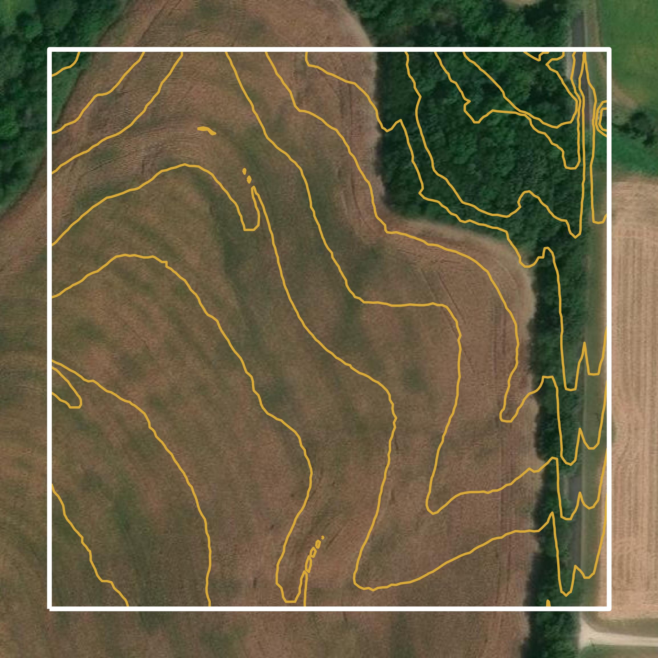 This image shows a contour map in Pettis County created using GIS data in Equator.