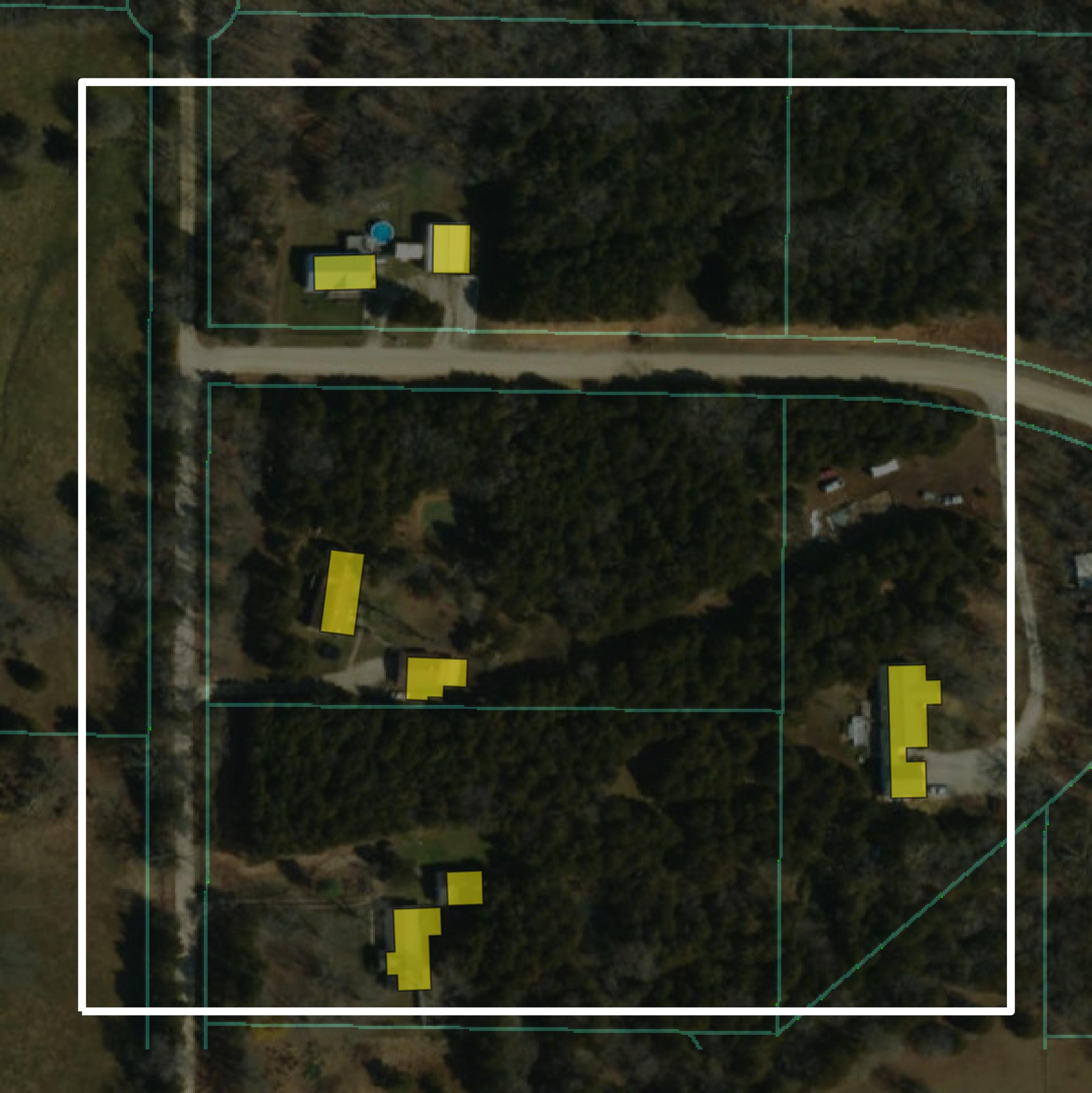 This image shows parcel and building data in Phelps County created using GIS data in Equator.
