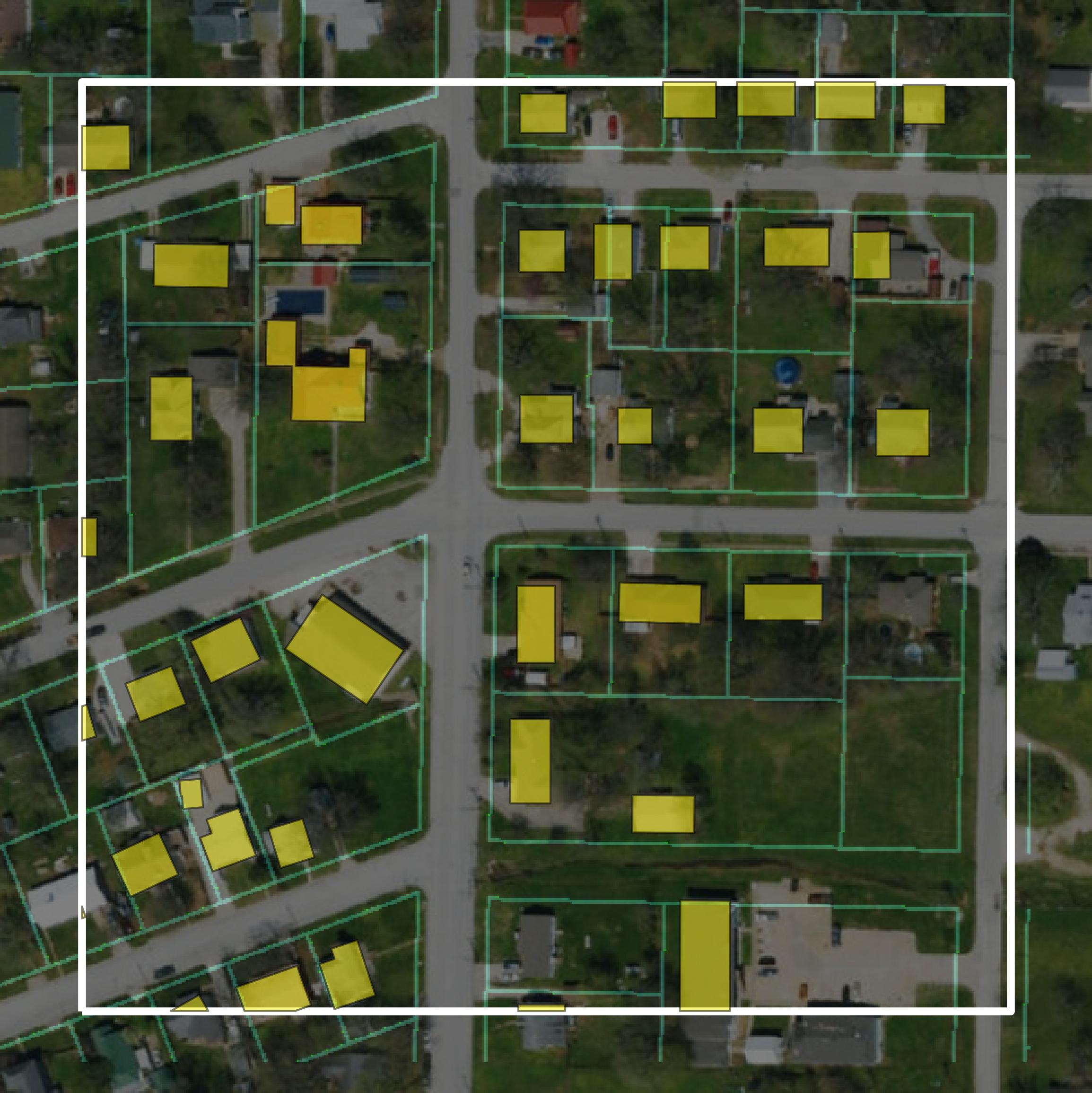 This image shows parcel and building data in Polk County created using GIS data in Equator.