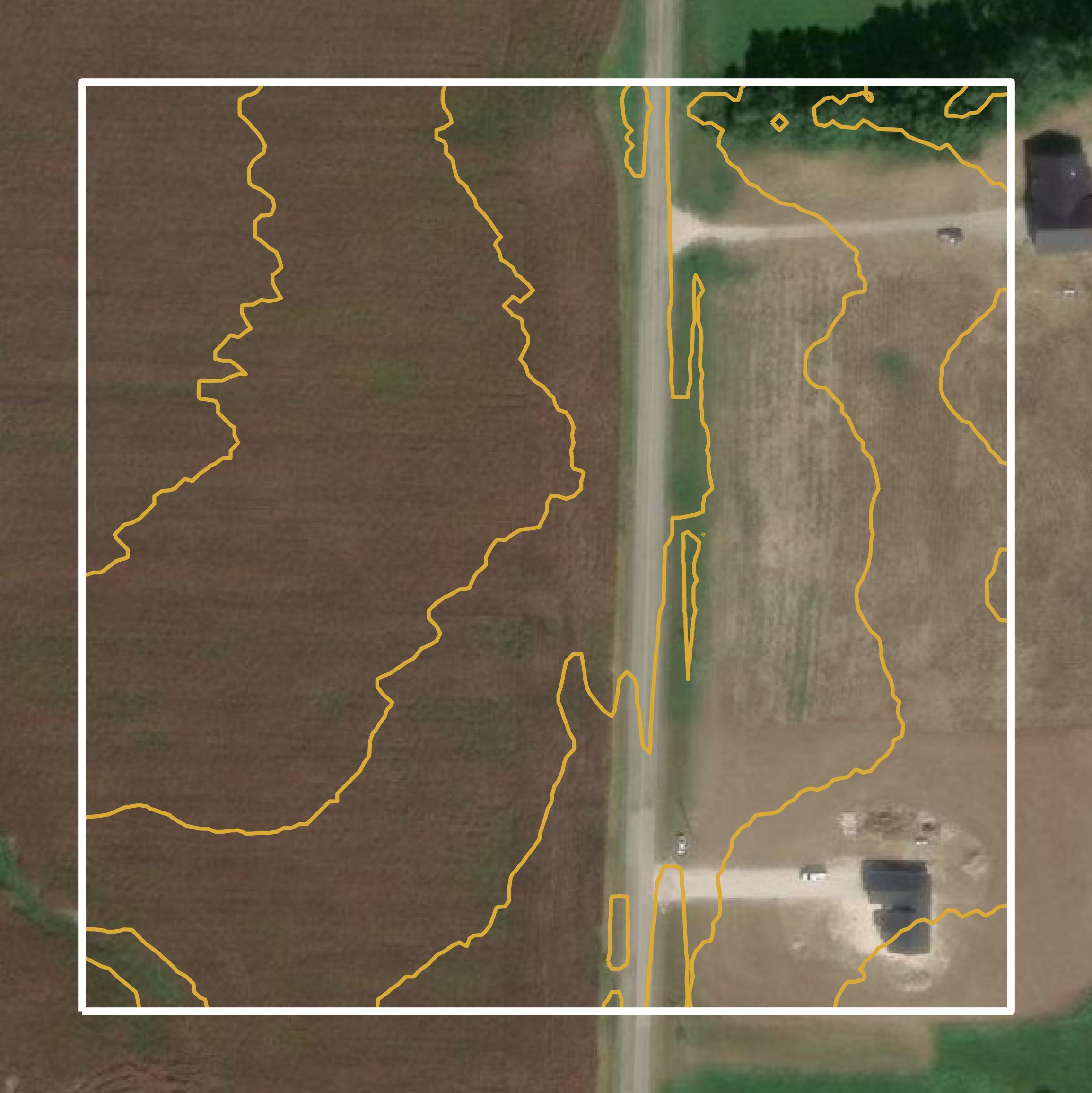 This image shows a contour map in Randolph County created using GIS data in Equator.