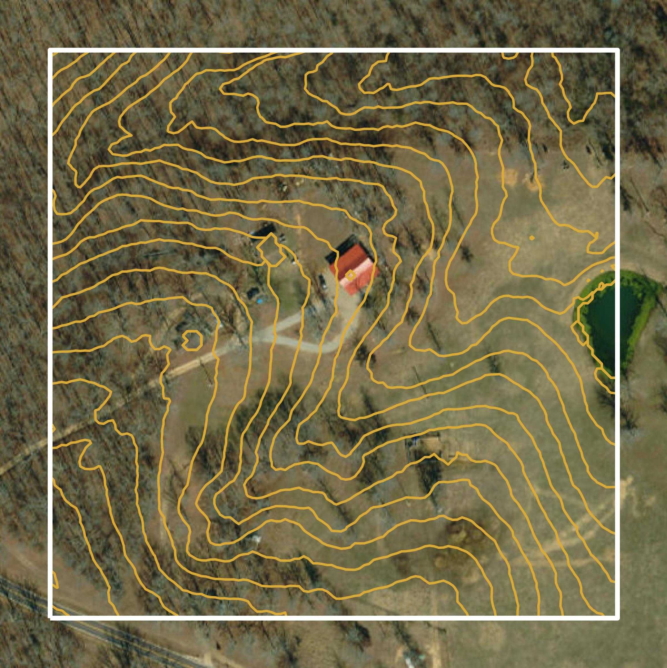 This image shows a contour map in Ripley County created using GIS data in Equator.