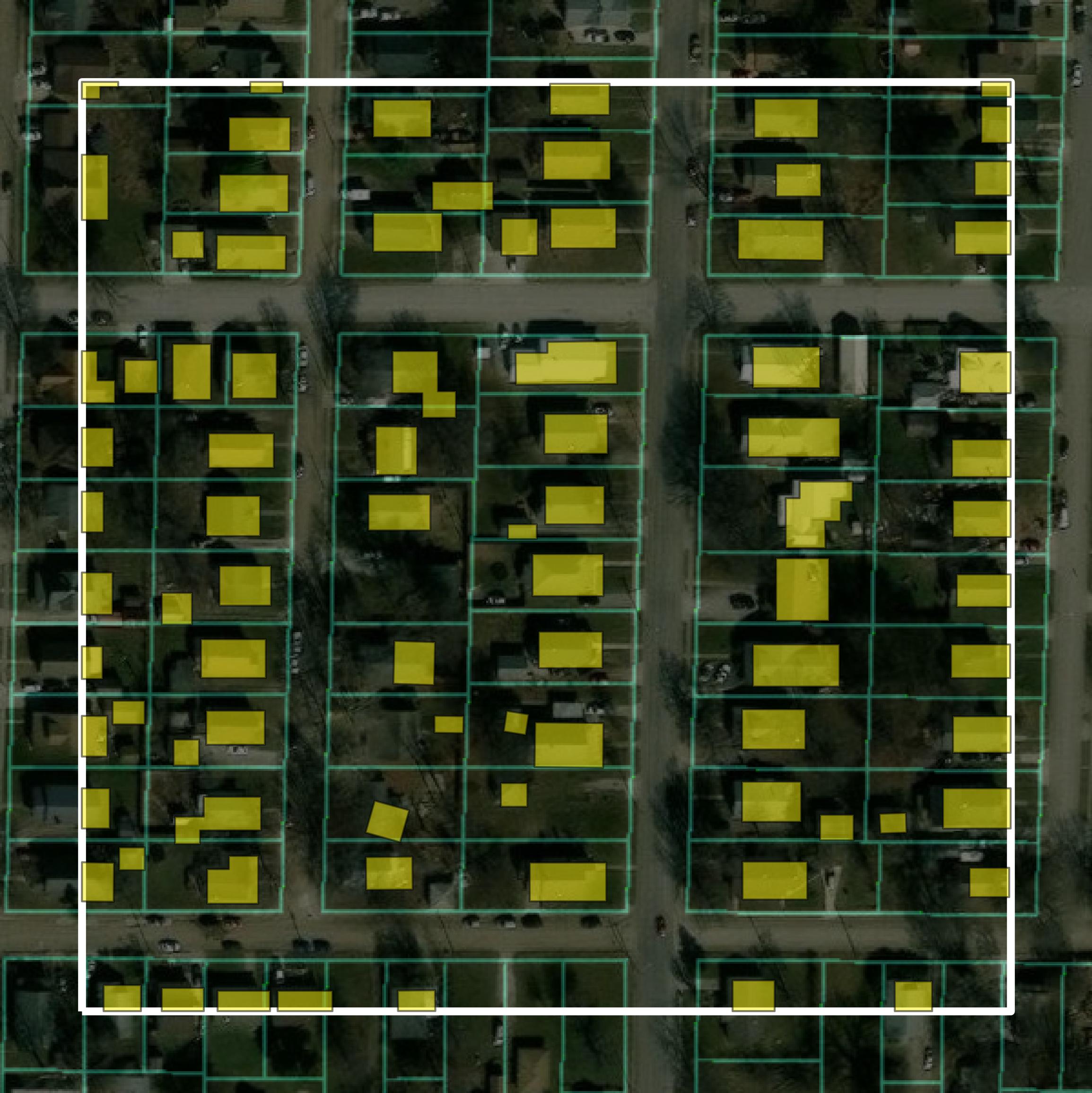 This image shows parcel and building data in Saline County created using GIS data in Equator.