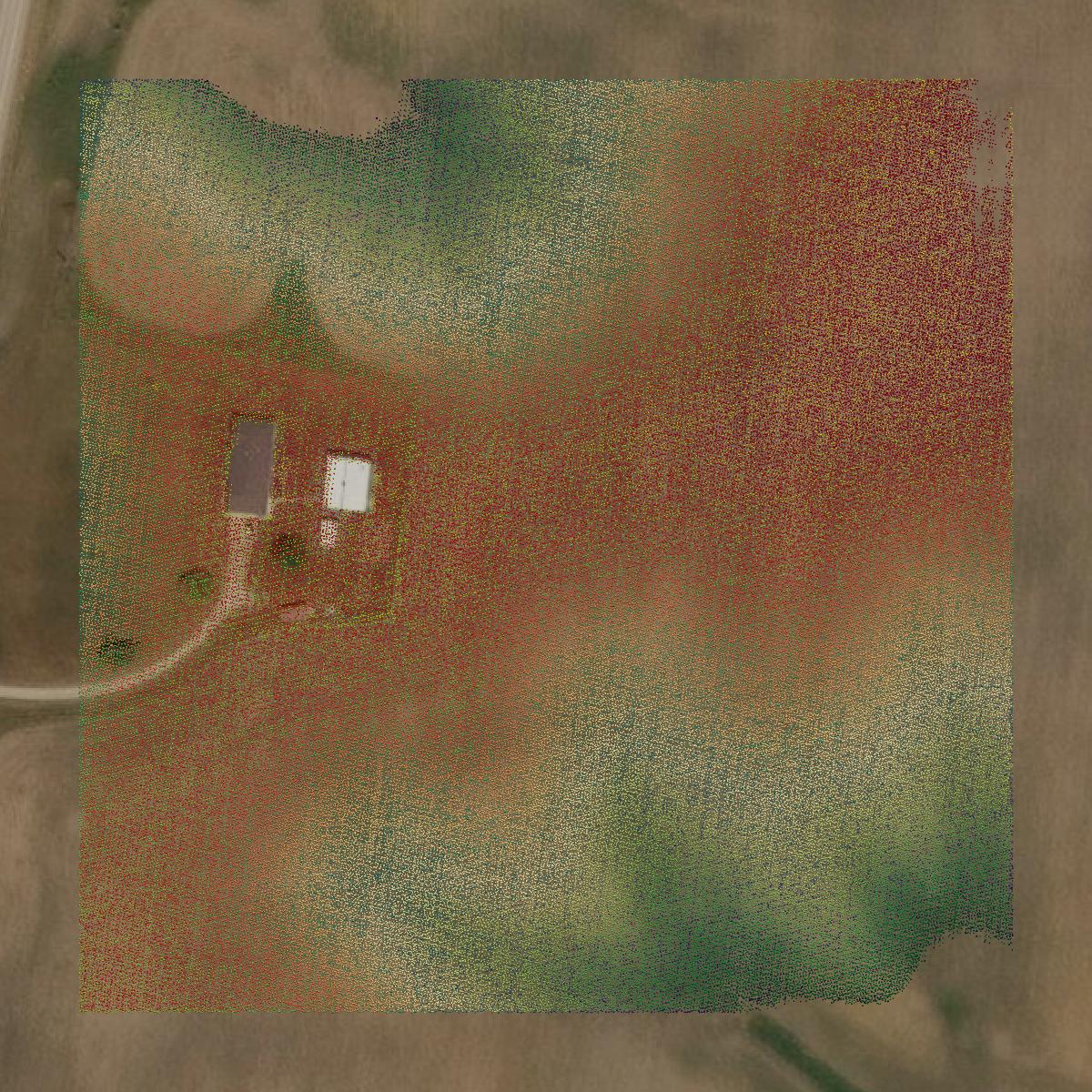 This image shows a LiDAR point cloud in Schuyler County created using GIS data in Equator.