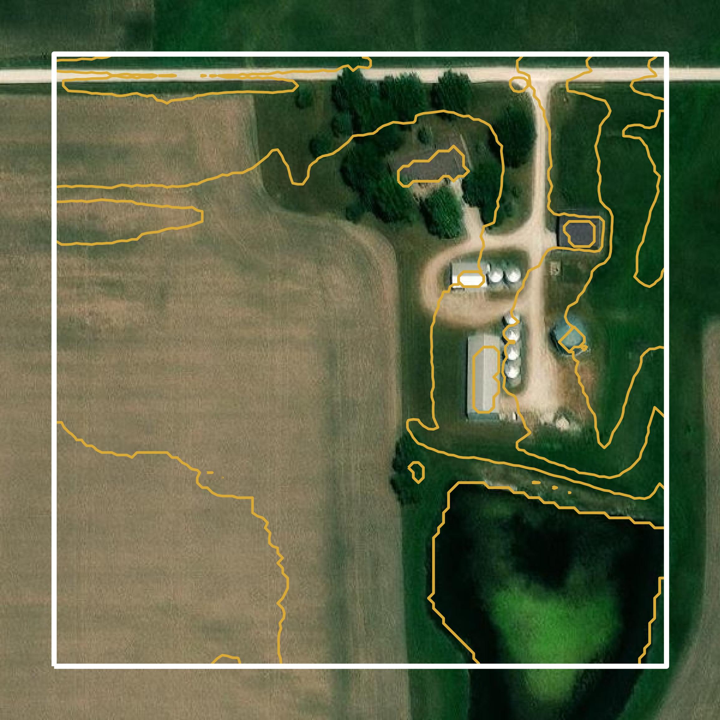 This image shows a contour map in Scotland County created using GIS data in Equator.