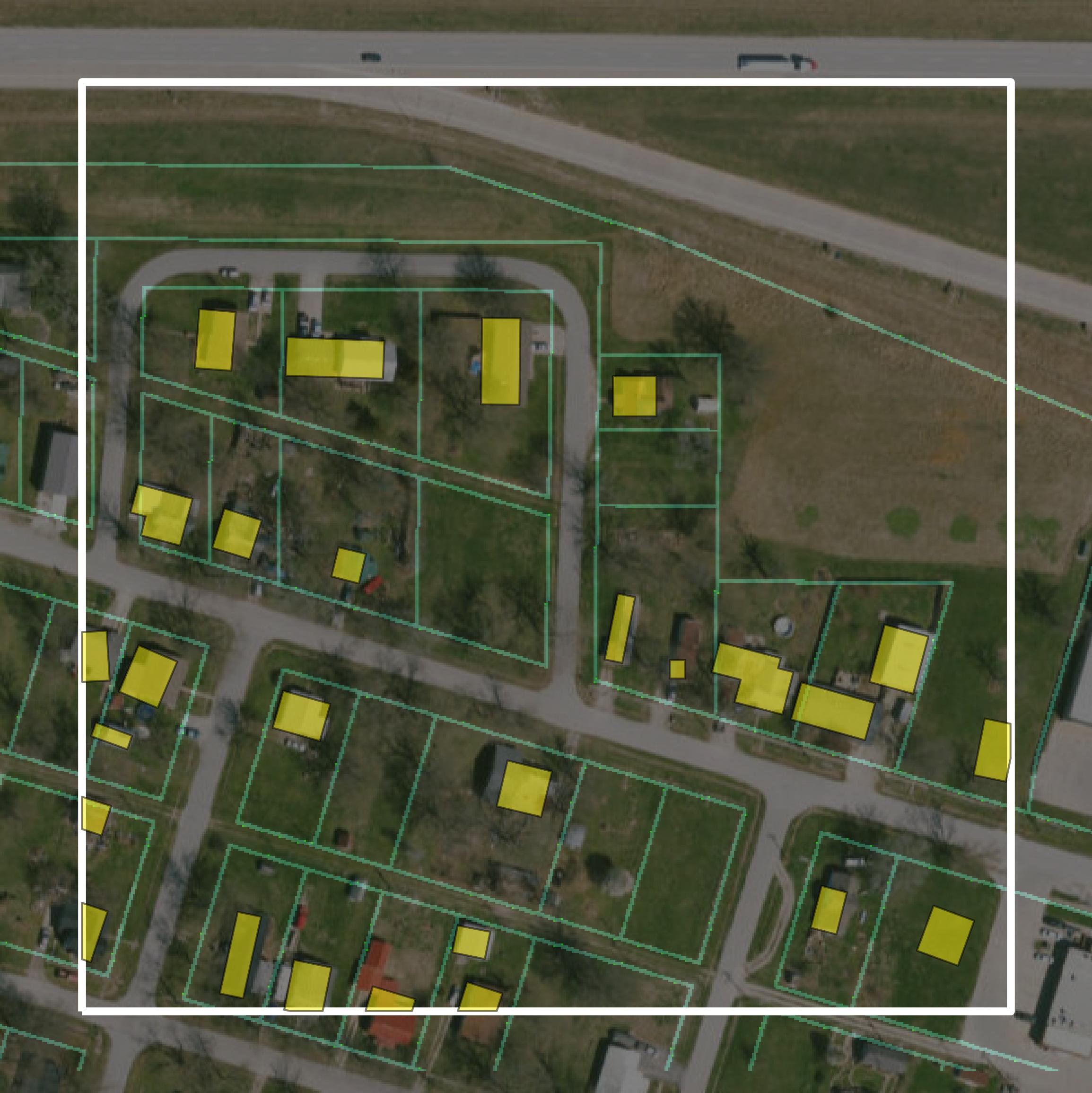 This image shows parcel and building data in Shelby County created using GIS data in Equator.