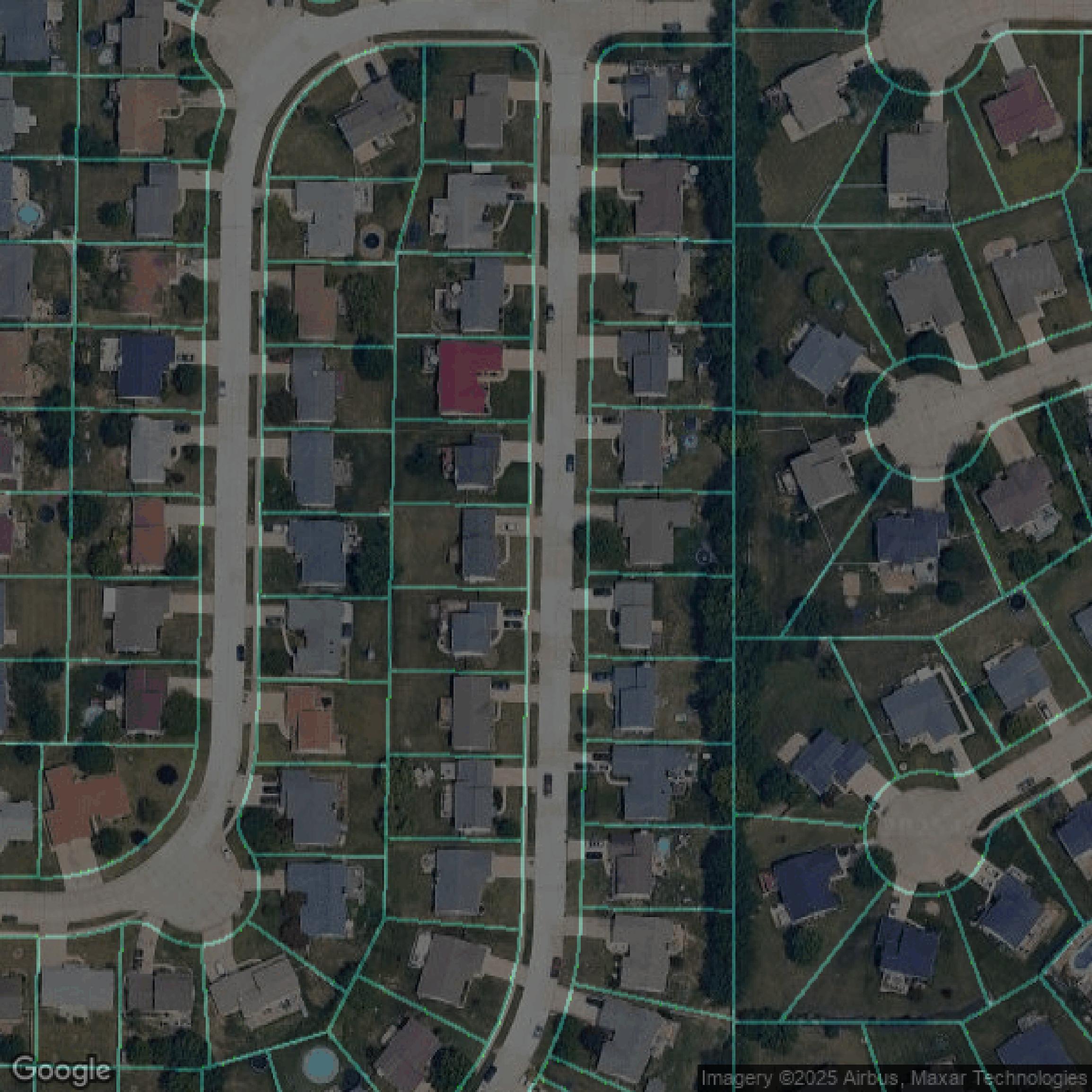 This image shows parcel data in St. Charles County created using GIS data in Equator.