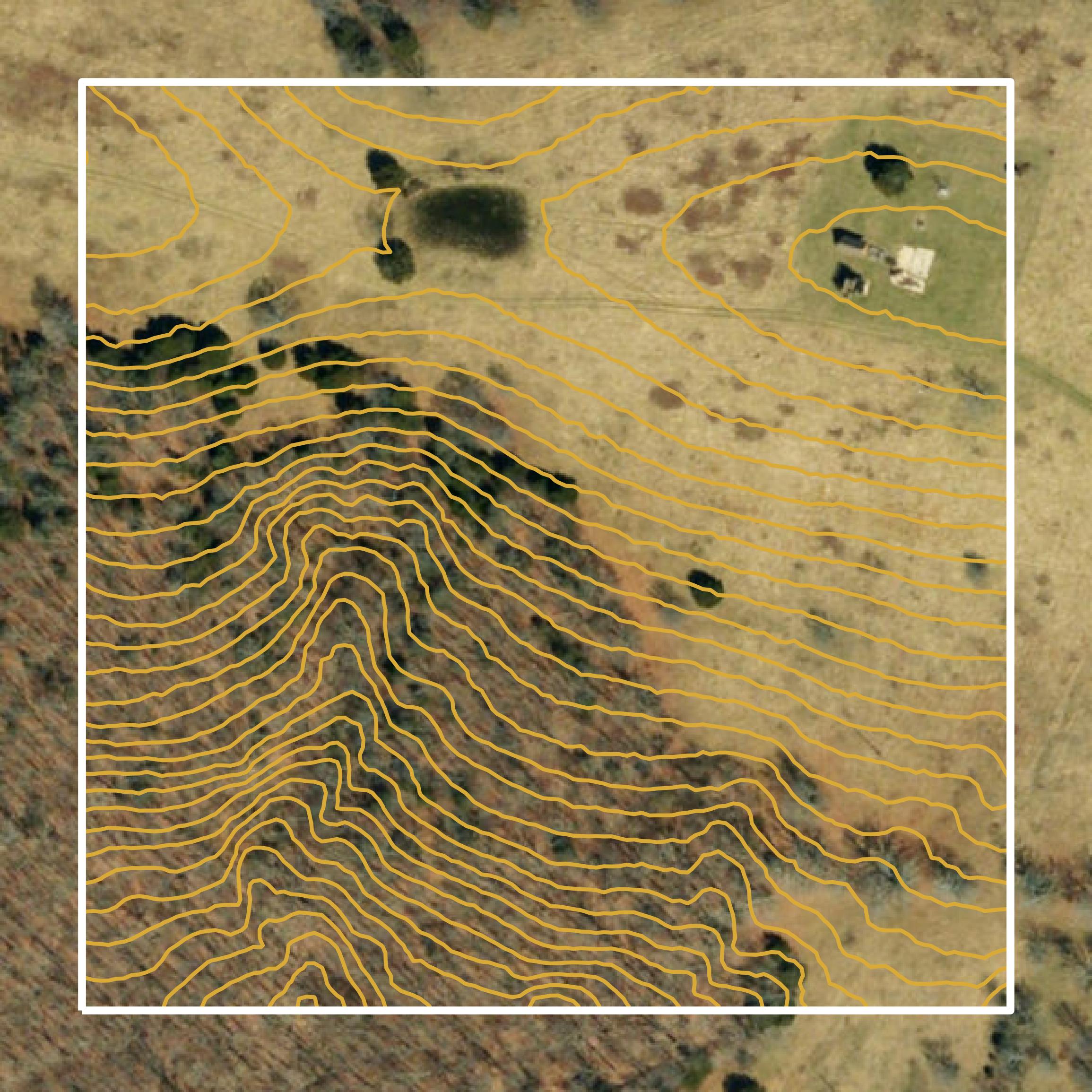 This image shows a contour map in St. Francois County created using GIS data in Equator.