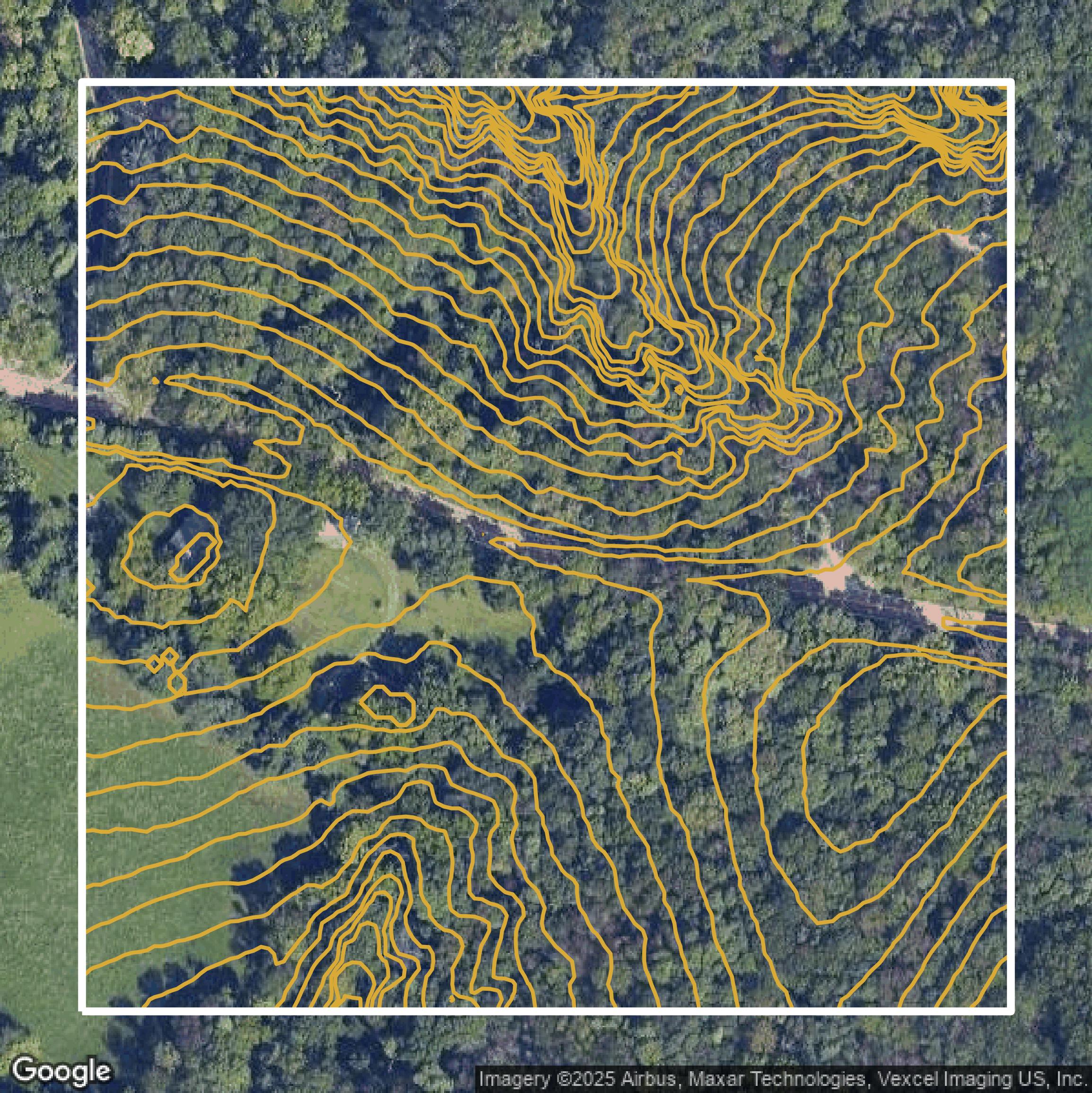 This image shows a contour map in St. Louis County created using GIS data in Equator.