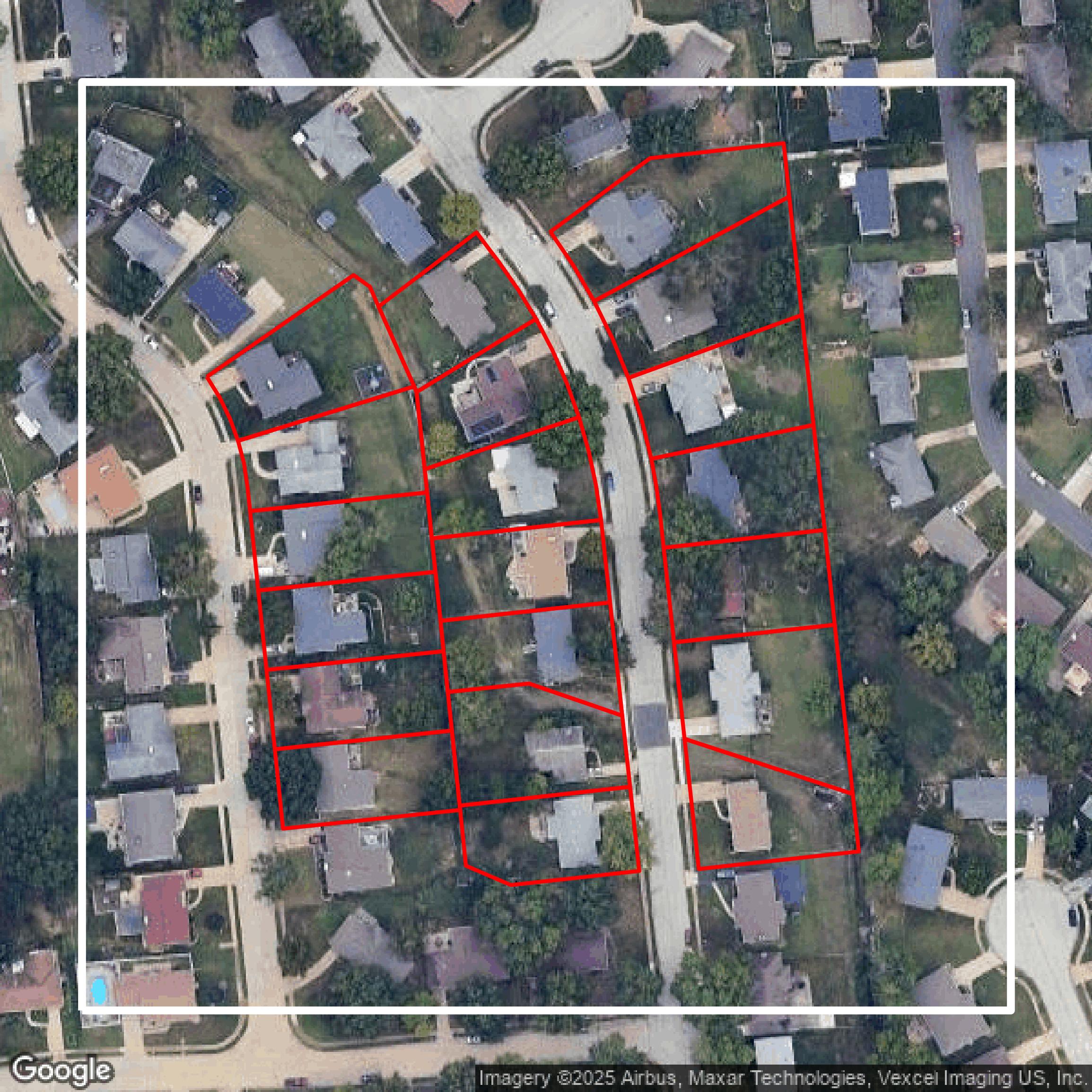 This image shows parcel data in St. Louis County created using GIS data in Equator.
