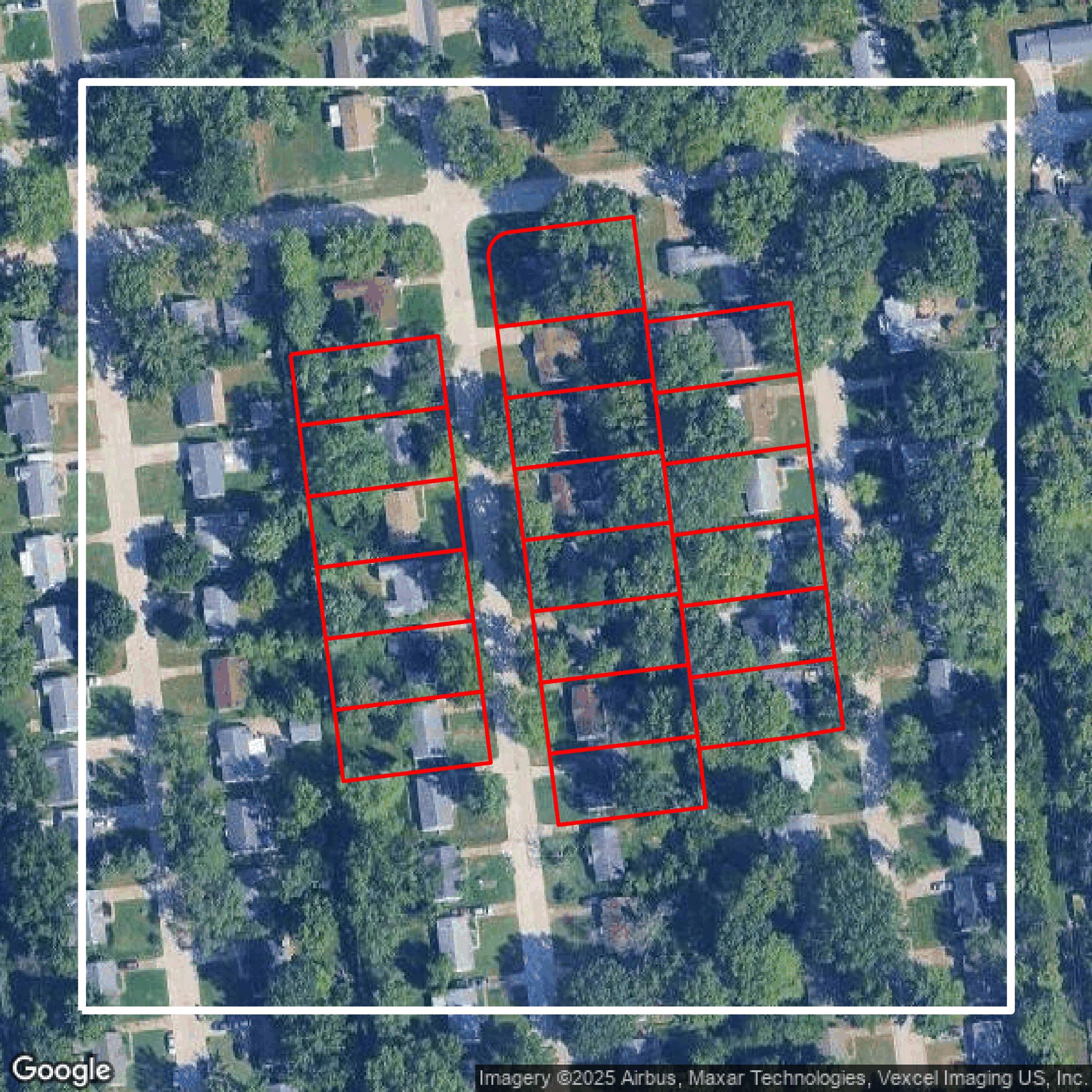 This image shows parcel data in St. Louis County created using GIS data in Equator.